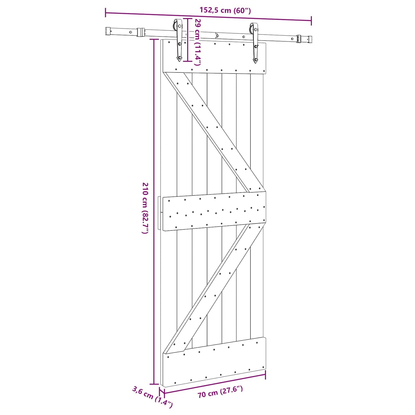 vidaXL Sliding Door NARVIK Natural and Black 70 x 210 cm (152.5 cm)
