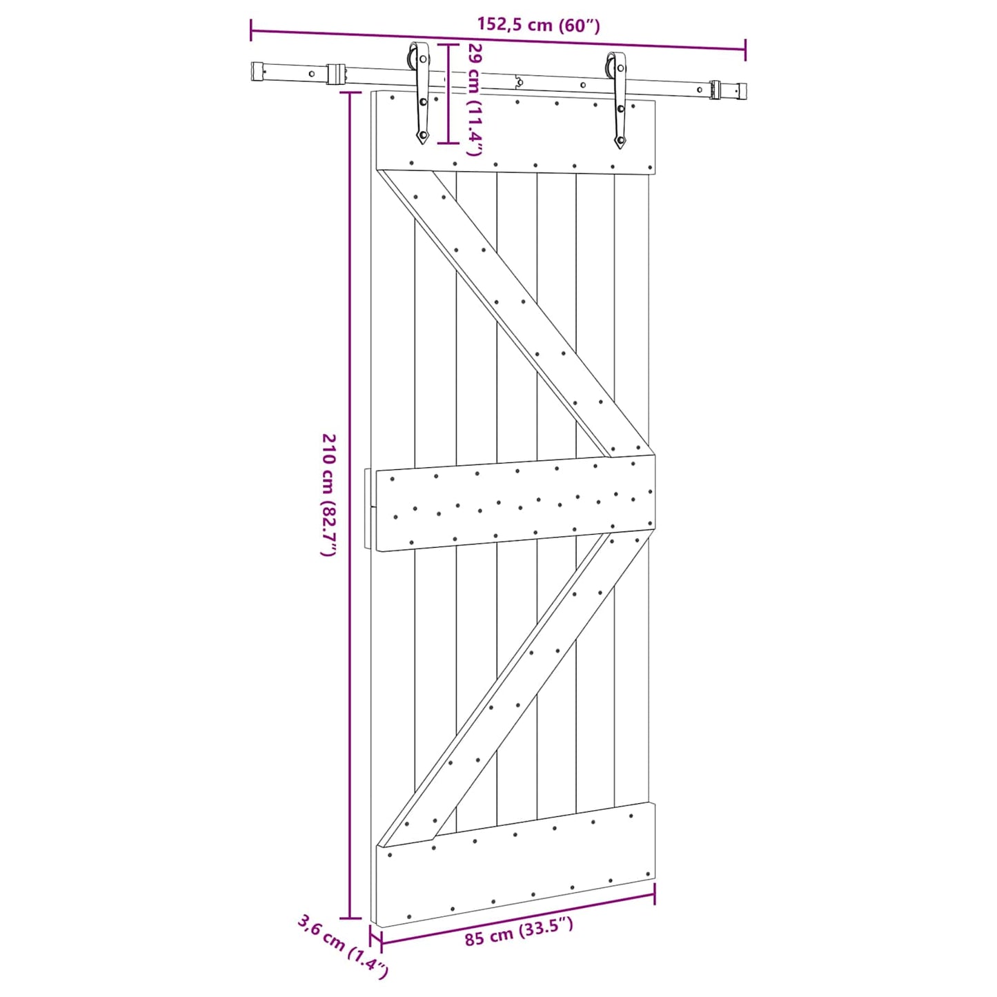 vidaXL Sliding Door NARVIK Natural and Black 85 x 210 cm (152.5 cm)