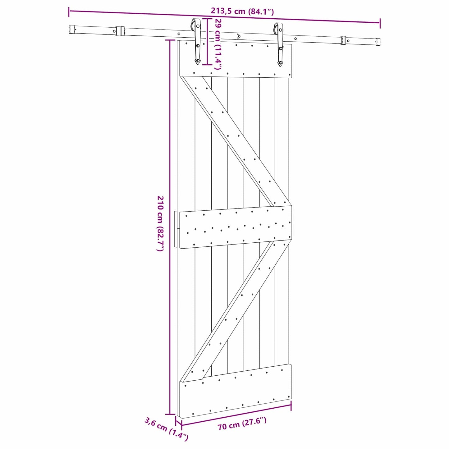 vidaXL Sliding Door NARVIK Natural and Black 70 x 210 cm (213.5 cm)