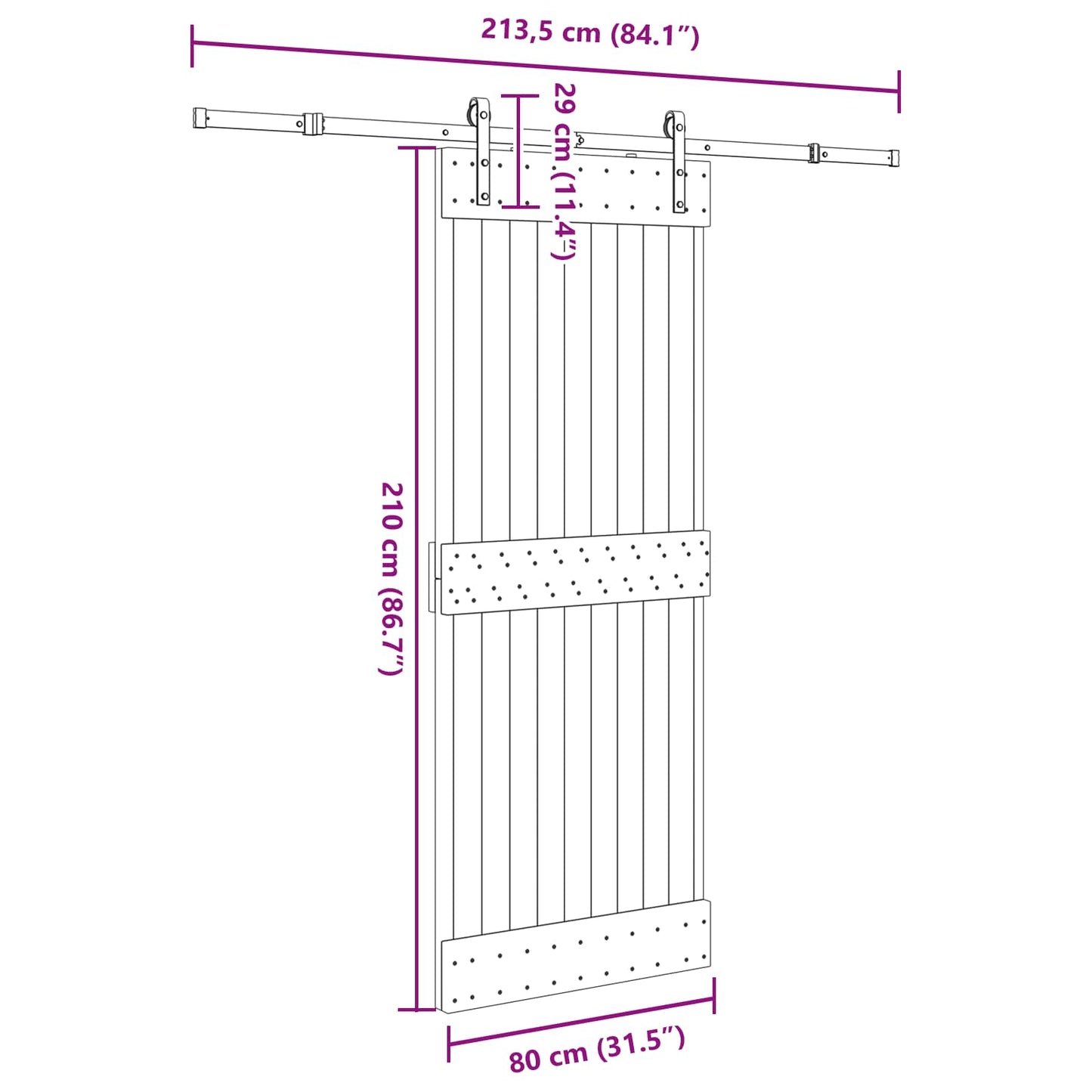 vidaXL Sliding Door NARVIK Natural and Black 80 x 210 cm (213.5 cm)