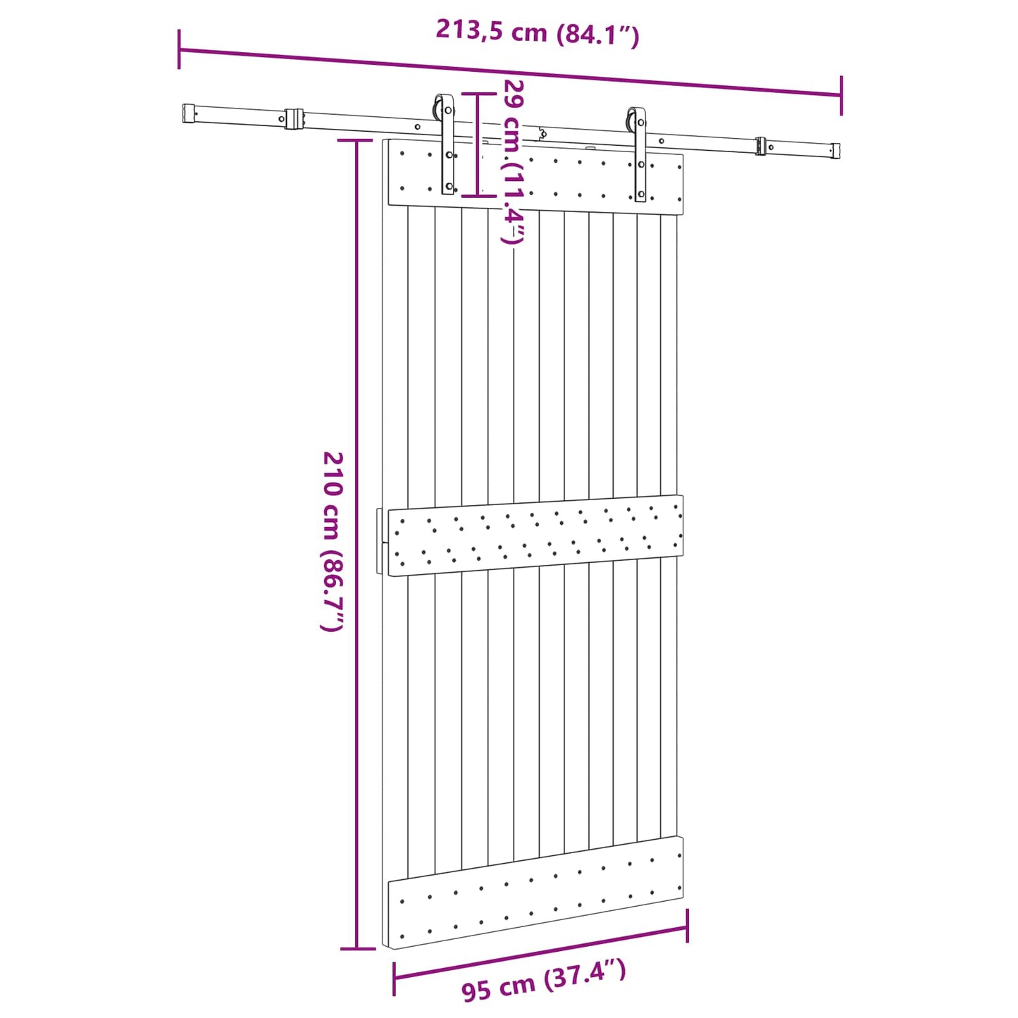 vidaXL Sliding Door NARVIK Natural and Black 95 x 210 cm (213.5 cm)