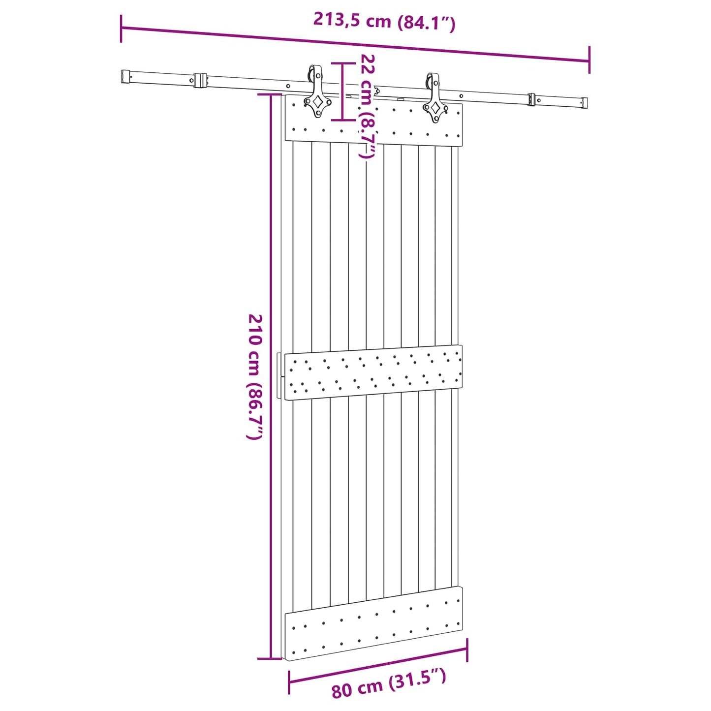 vidaXL Sliding Door NARVIK Natural and Black 80 x 210 cm (213.5 cm)