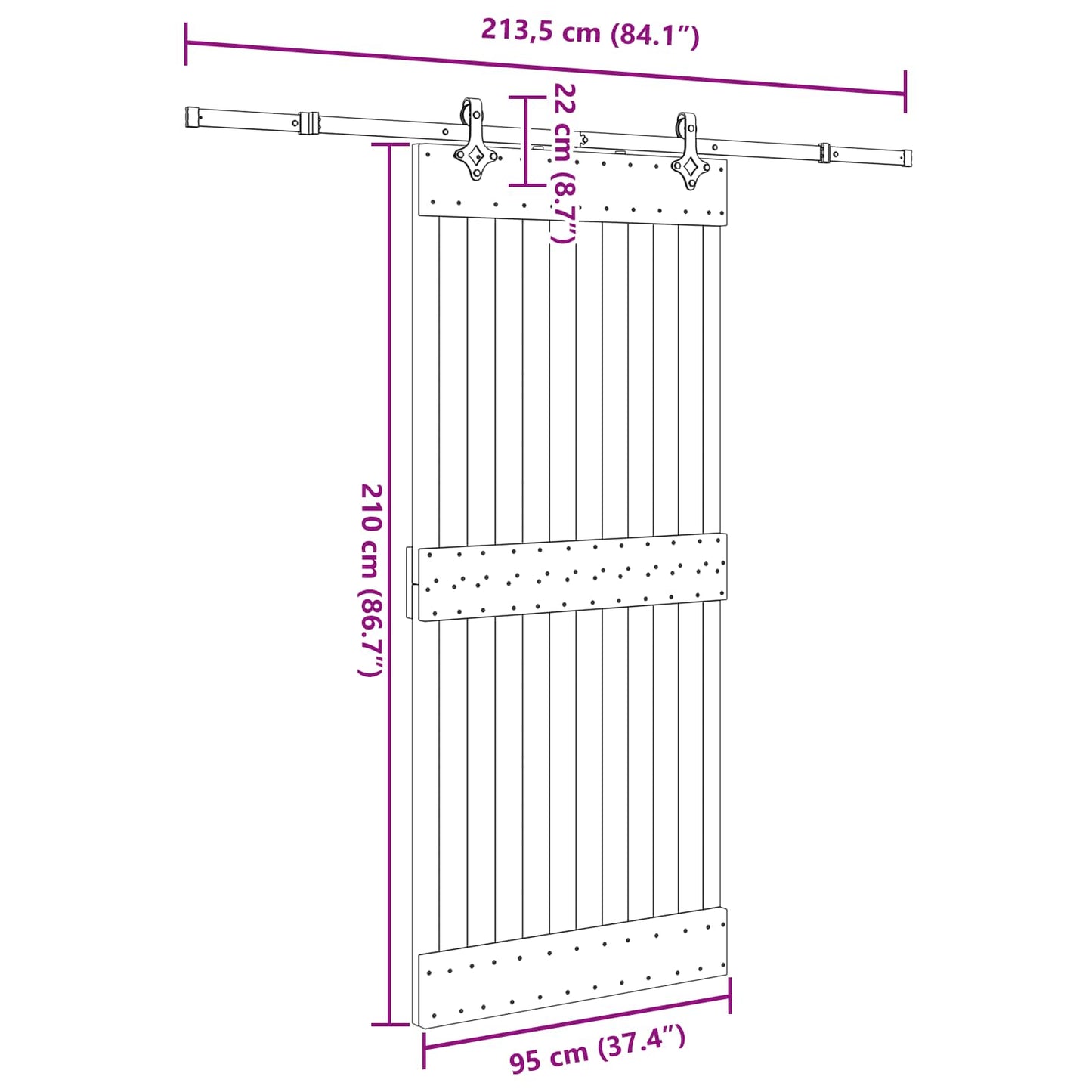 vidaXL Sliding Door NARVIK Natural and Black 95 x 210 cm (213.5 cm)
