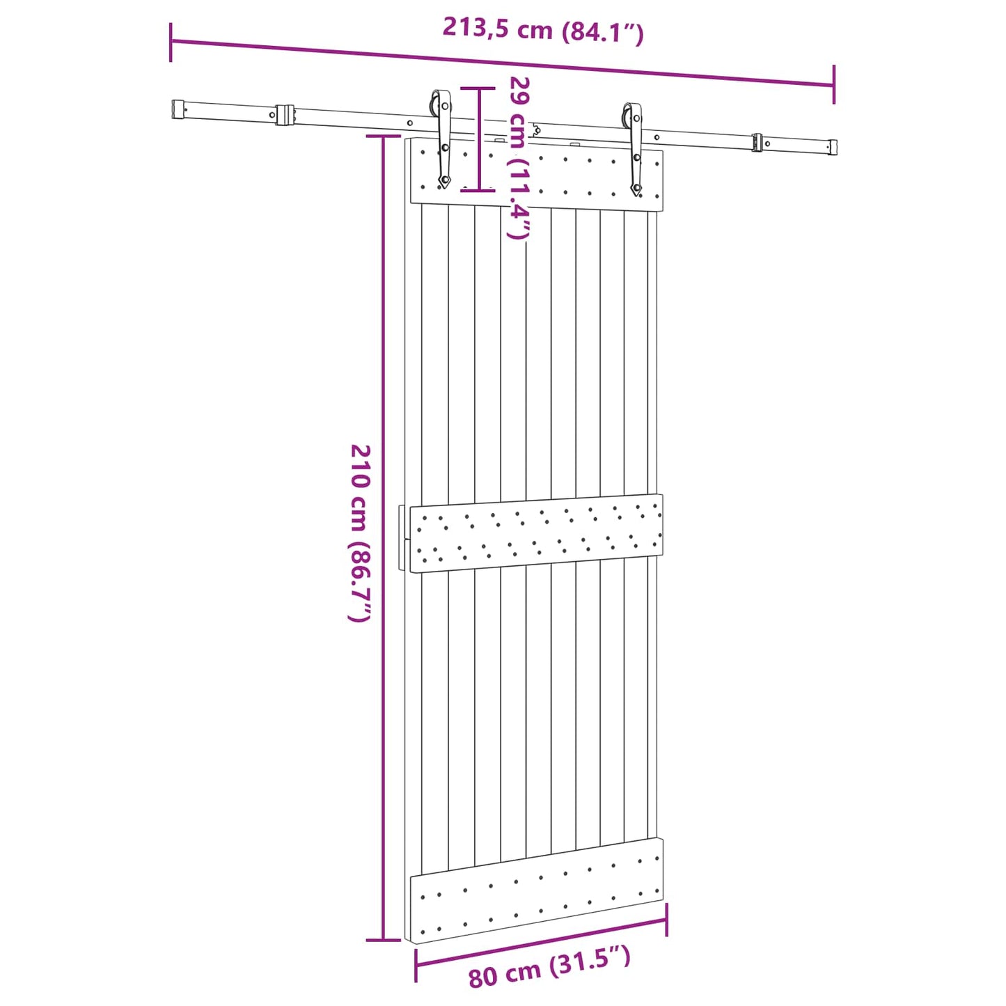 vidaXL Sliding Door NARVIK Natural and Black 80 x 210 cm (213.5 cm)