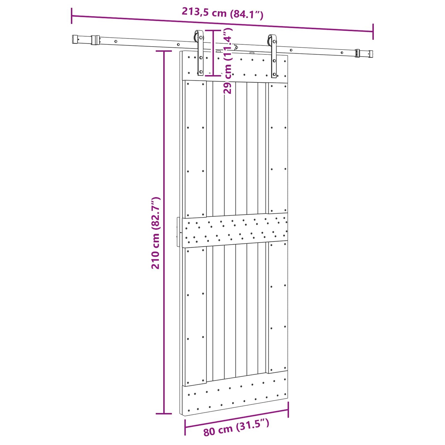 vidaXL Sliding Door NARVIK Natural and Black 80 x 210 cm (213.5 cm)