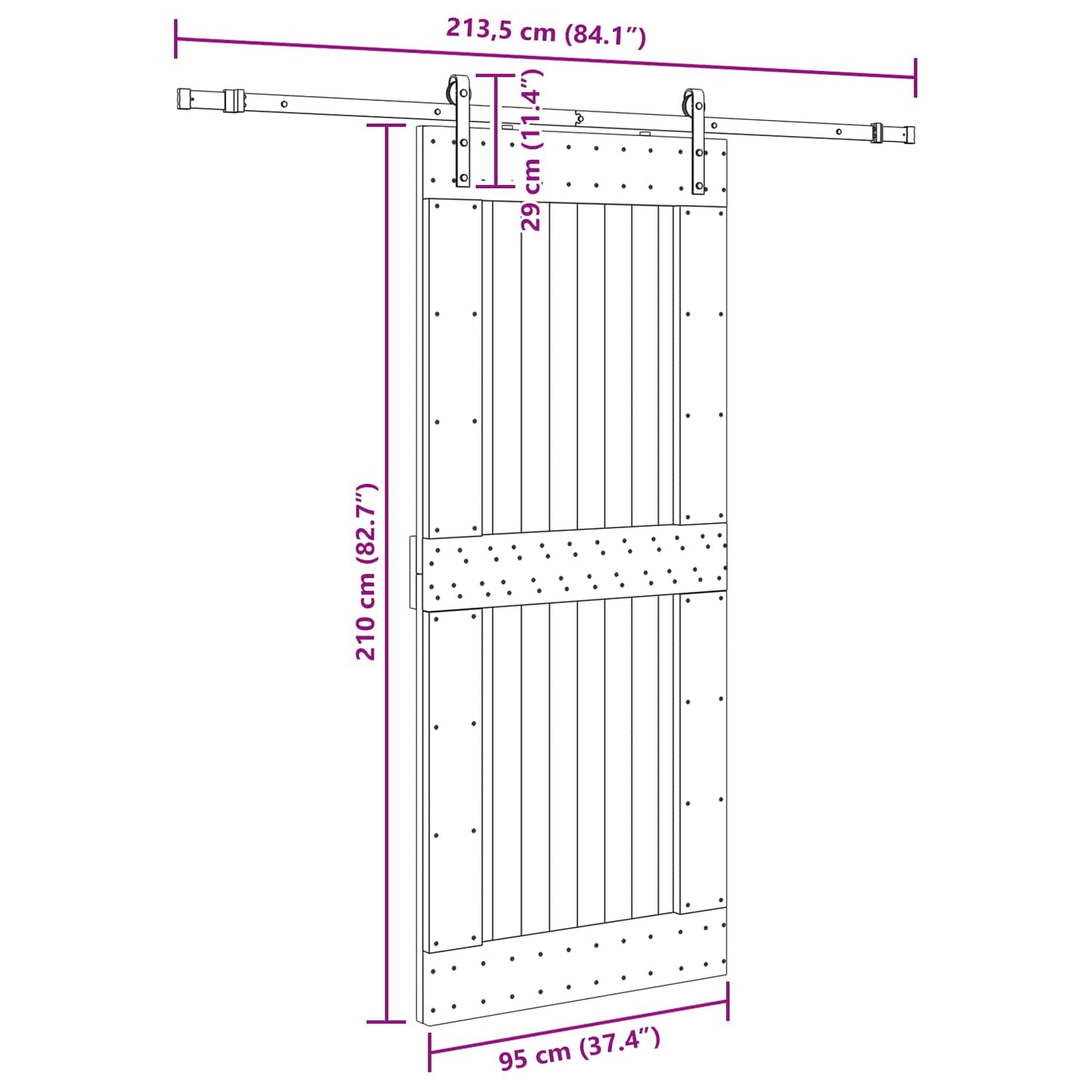 vidaXL Sliding Door NARVIK Natural and Black 95 x 210 cm (213.5 cm)