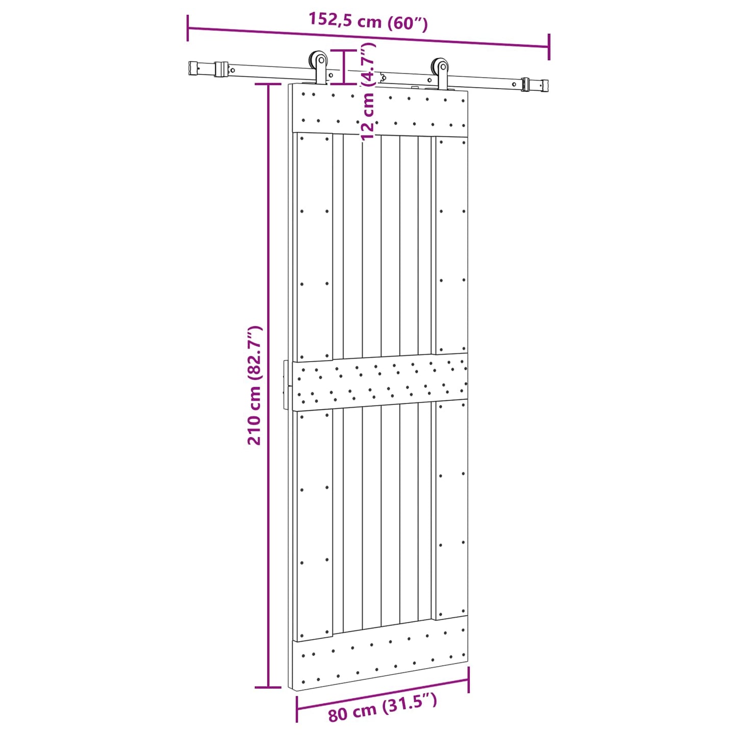 vidaXL Sliding Door NARVIK Natural and Black 80 x 210 cm (152.5 cm)