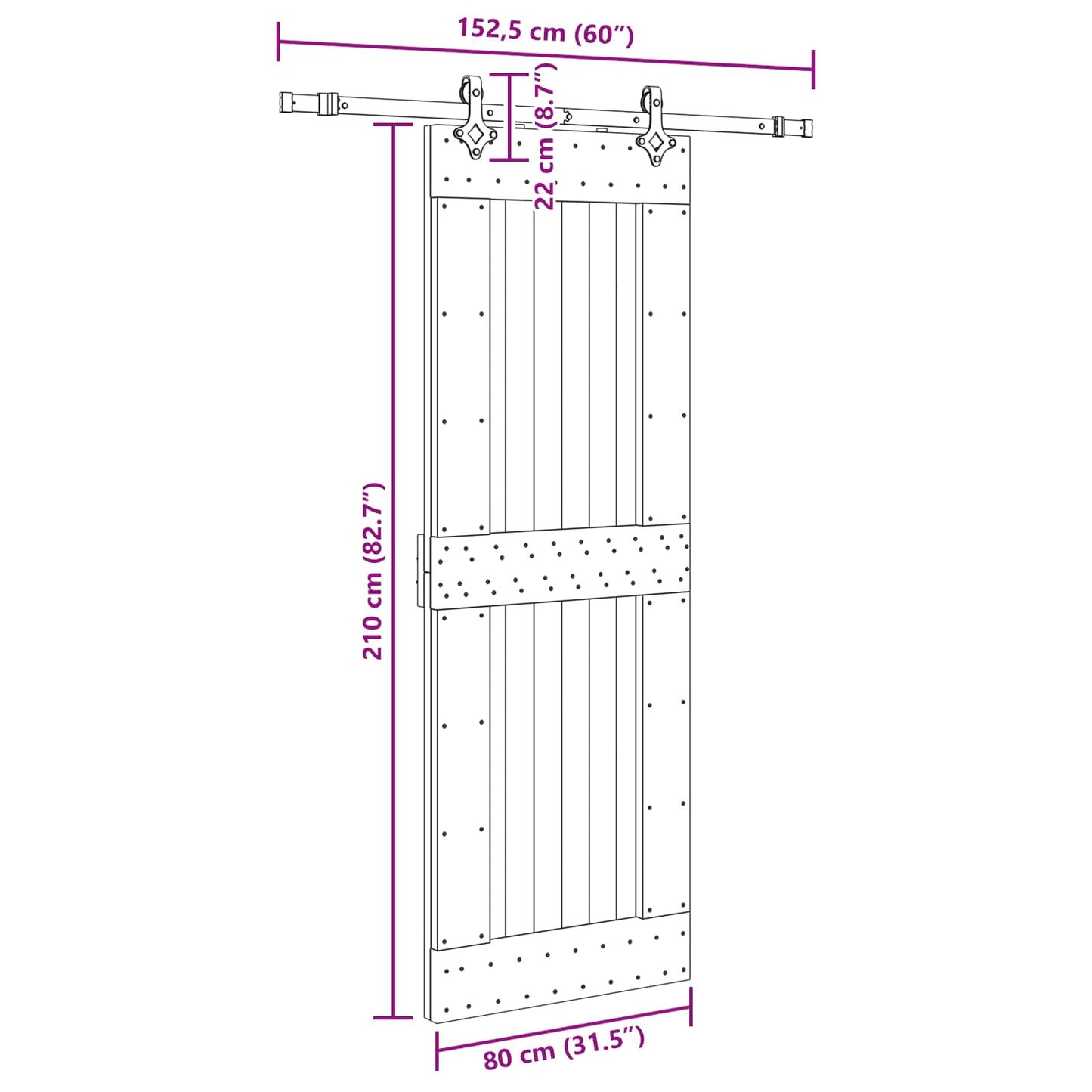 vidaXL Sliding Door NARVIK Natural and Black 80 x 210 cm (152.5 cm)