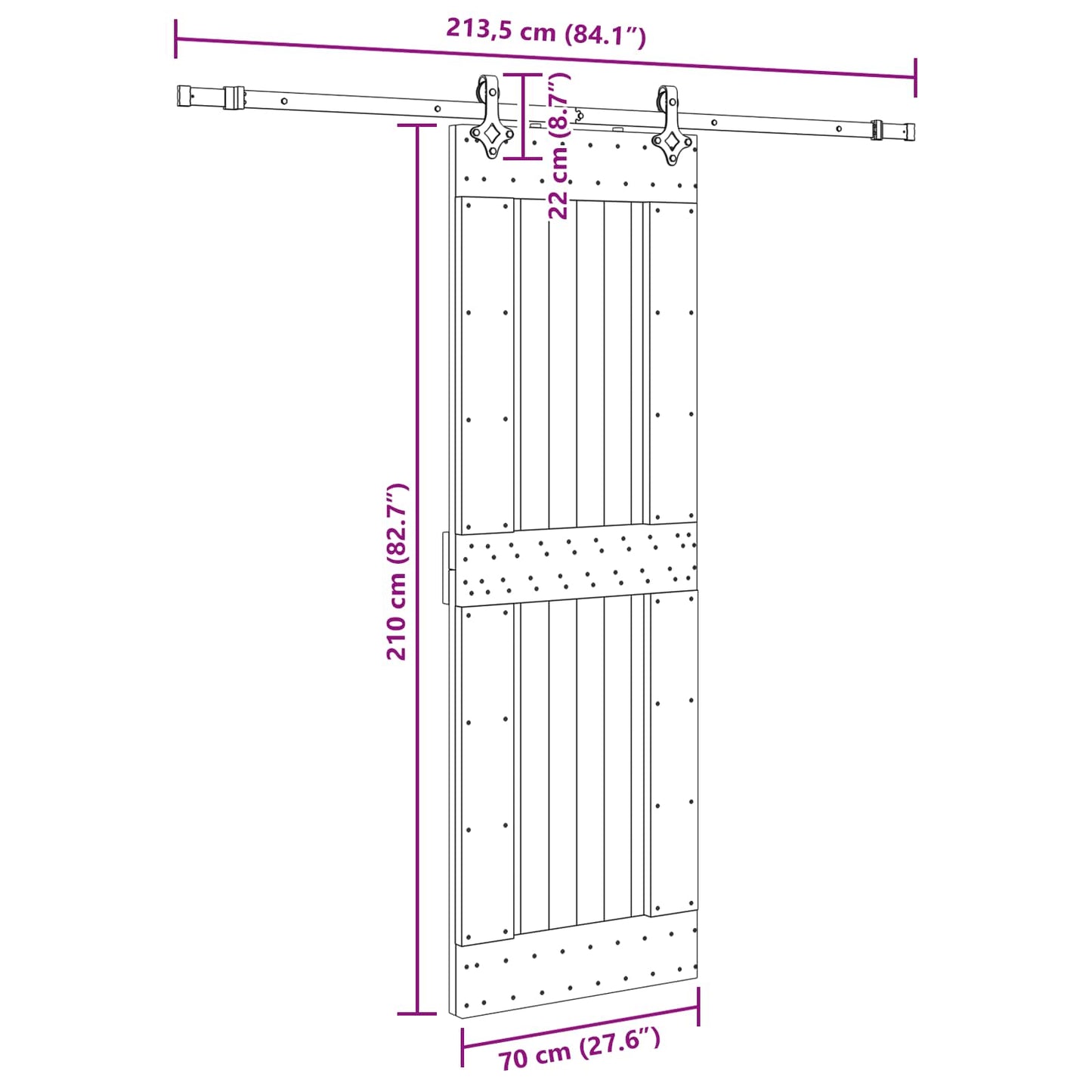 vidaXL Sliding Door NARVIK Natural and Black 70 x 210 cm (213.5 cm)