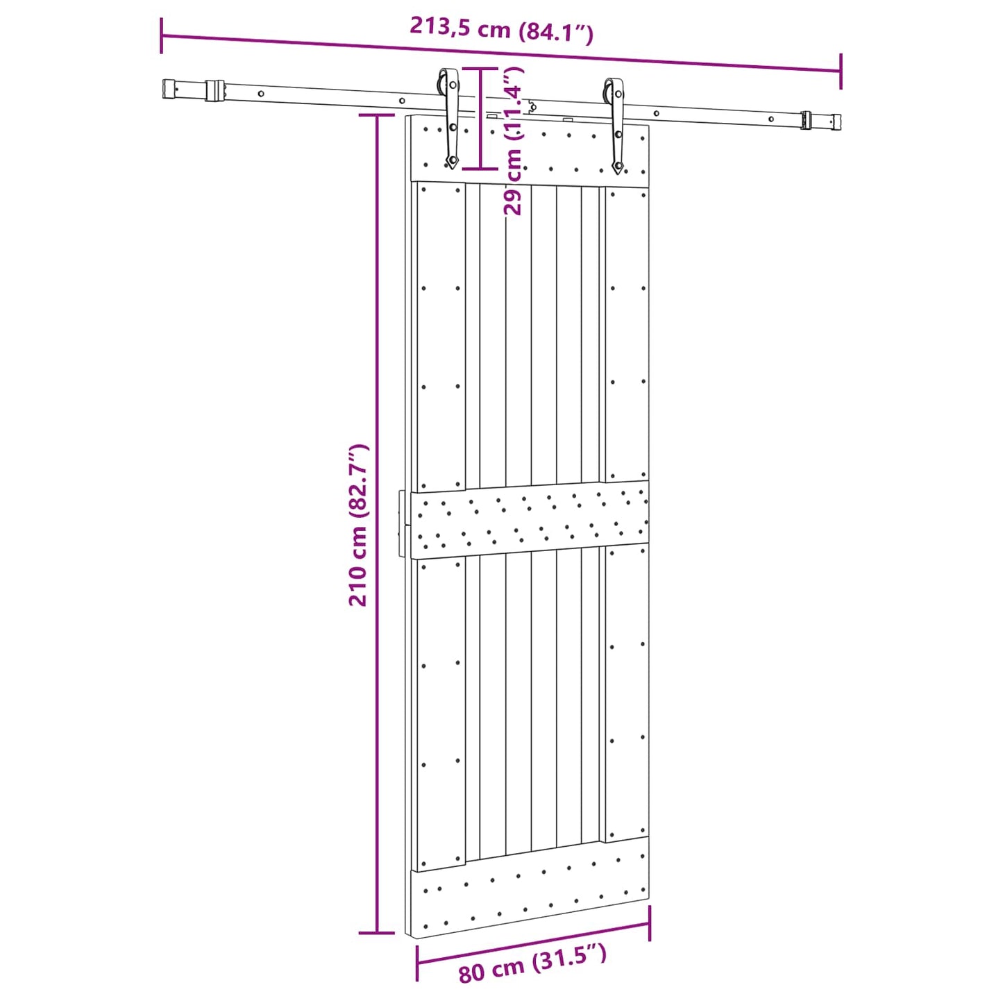 vidaXL Sliding Door NARVIK Natural and Black 80 x 210 cm (213.5 cm)