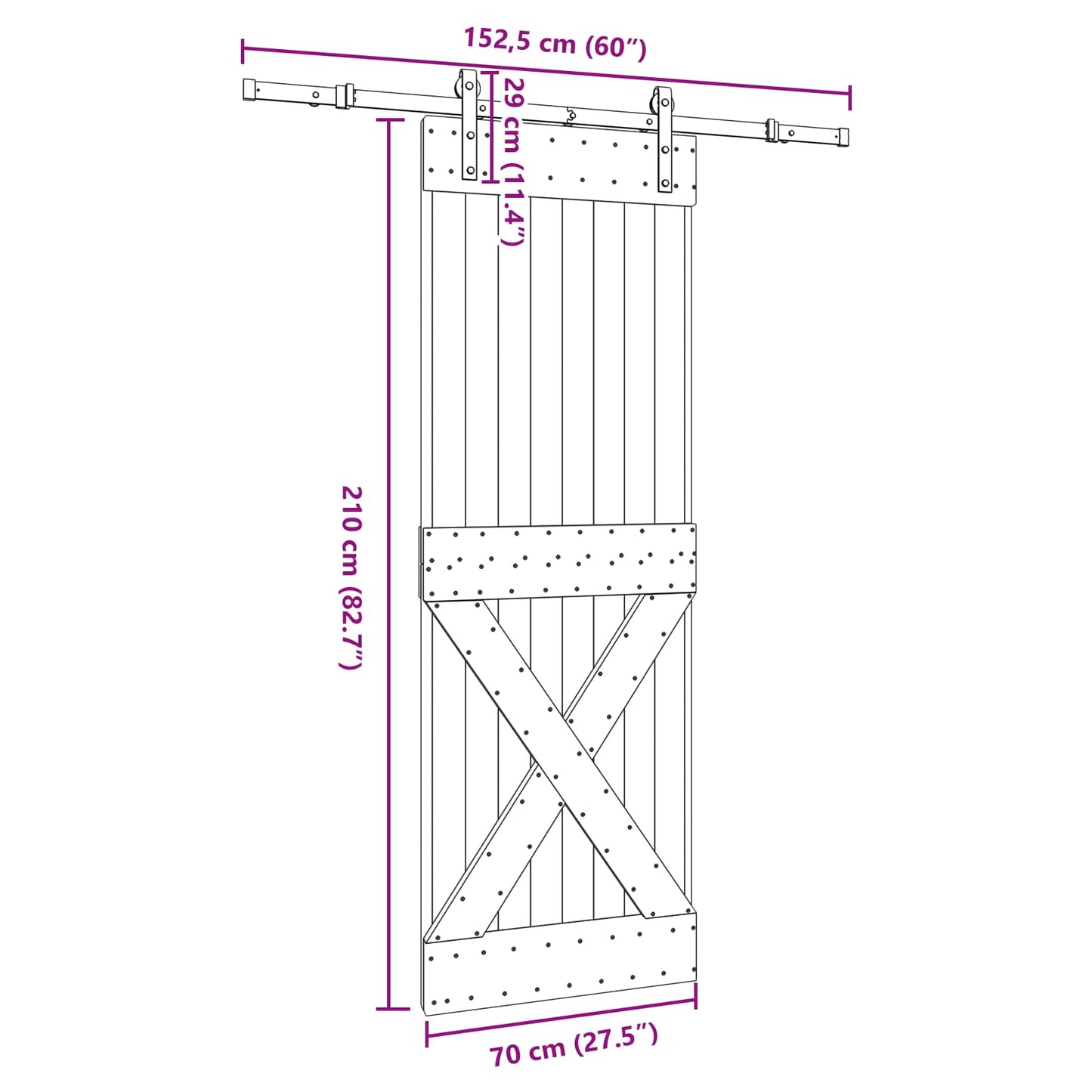 vidaXL Sliding Door NARVIK Natural and Black 70 x 210 cm (152.5 cm)