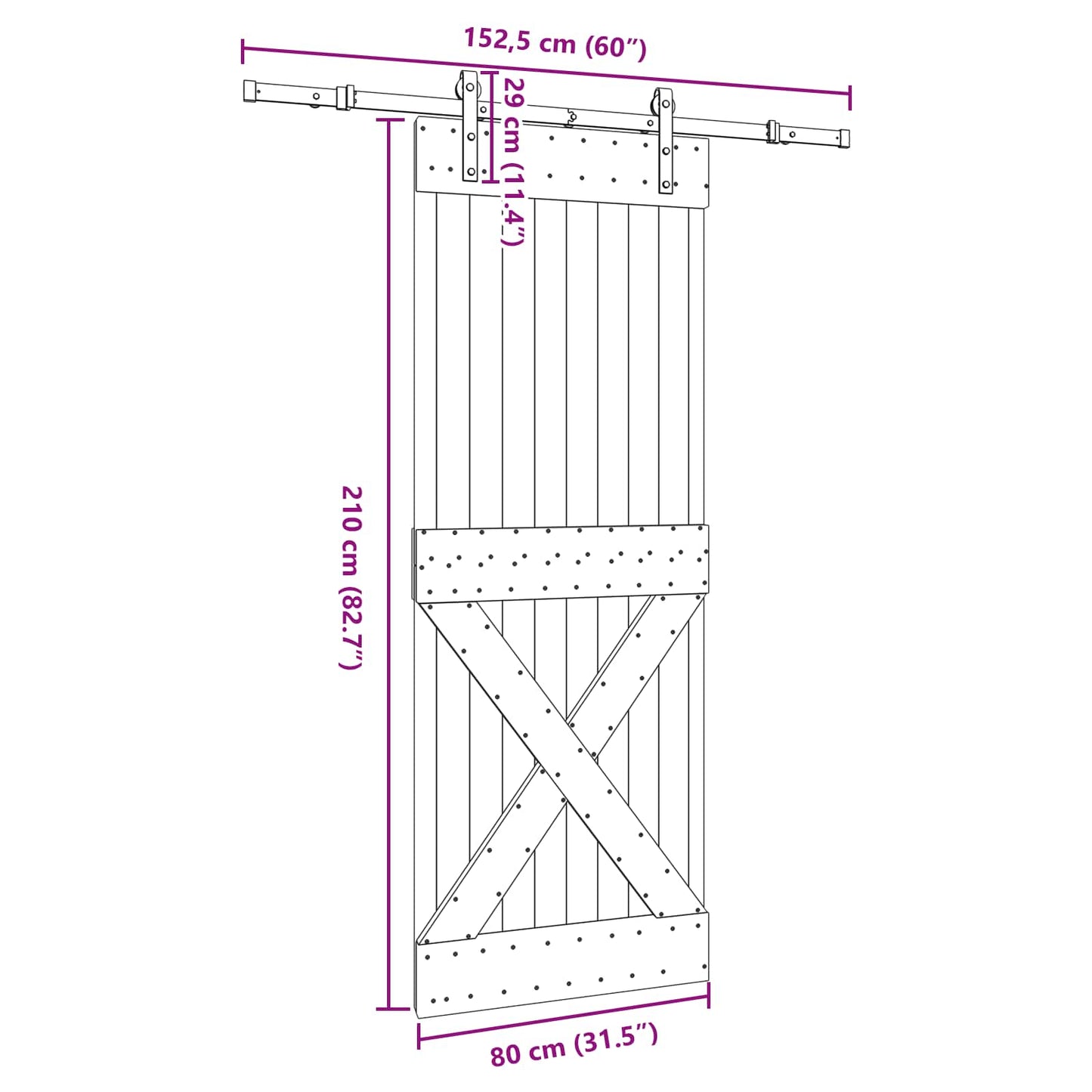 vidaXL Sliding Door NARVIK Natural and Black 80 x 210 cm (152.5 cm)