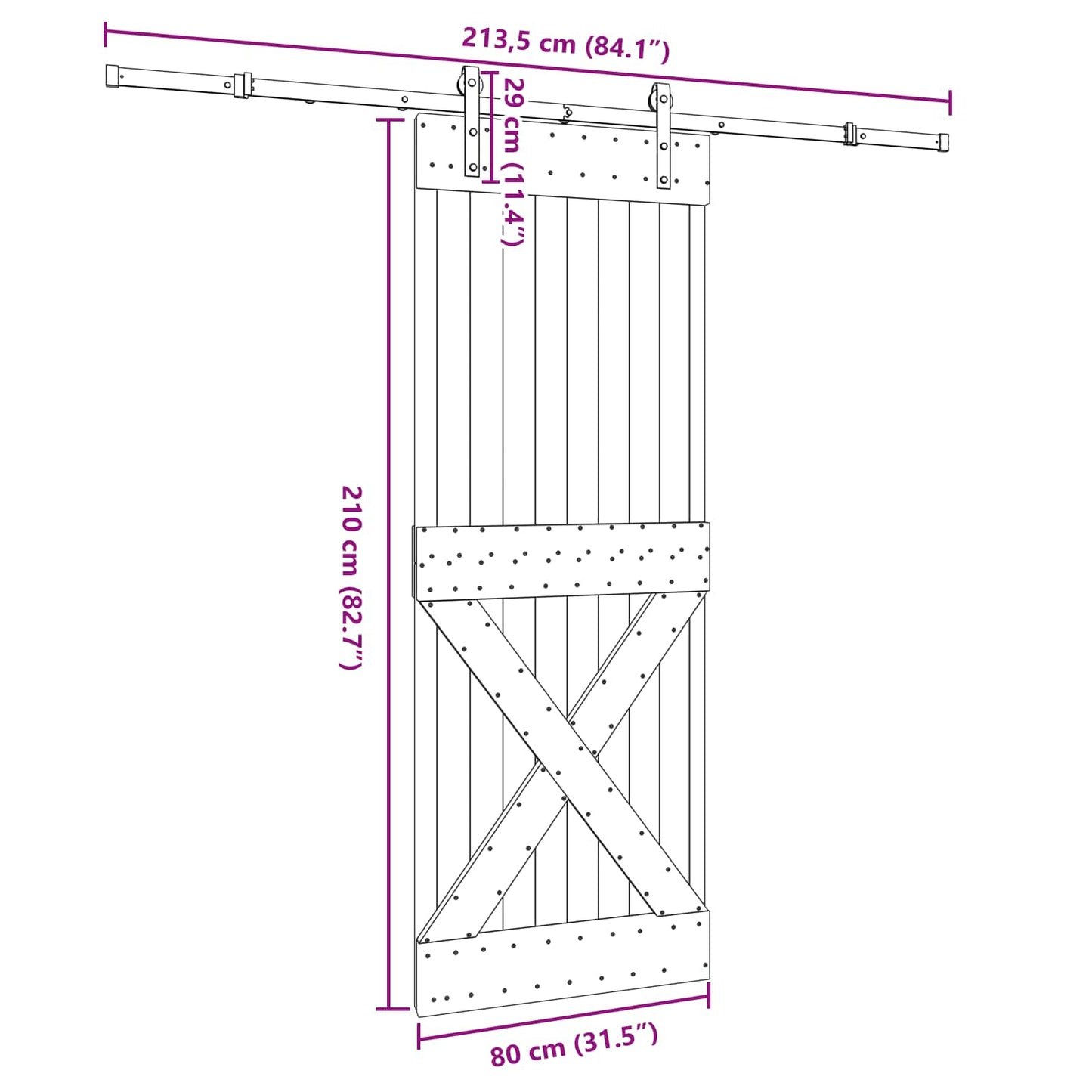 vidaXL Sliding Door NARVIK Natural and Black 80 x 210 cm (213.5 cm)