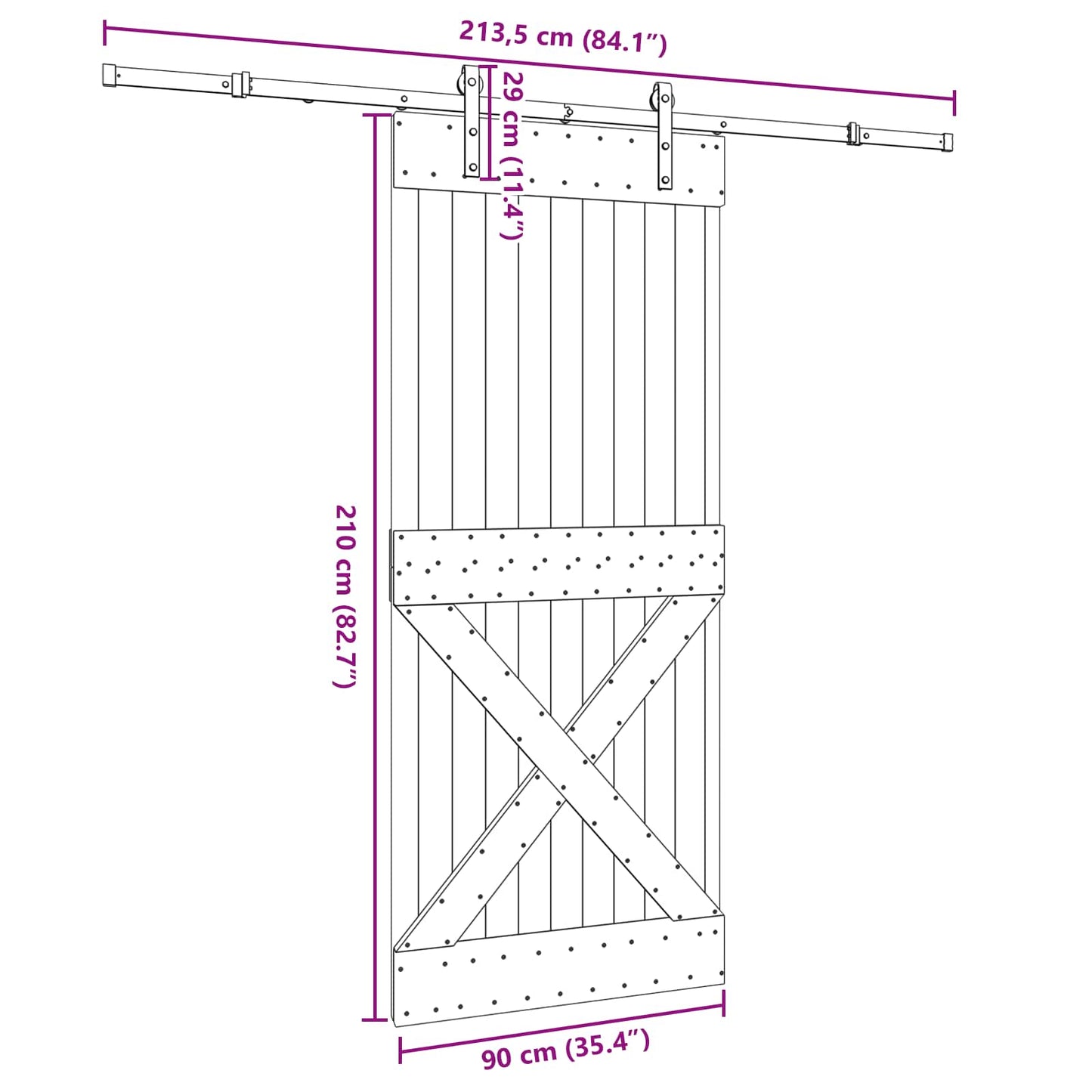vidaXL Sliding Door NARVIK Natural and Black 90 x 210 cm (213.5 cm)