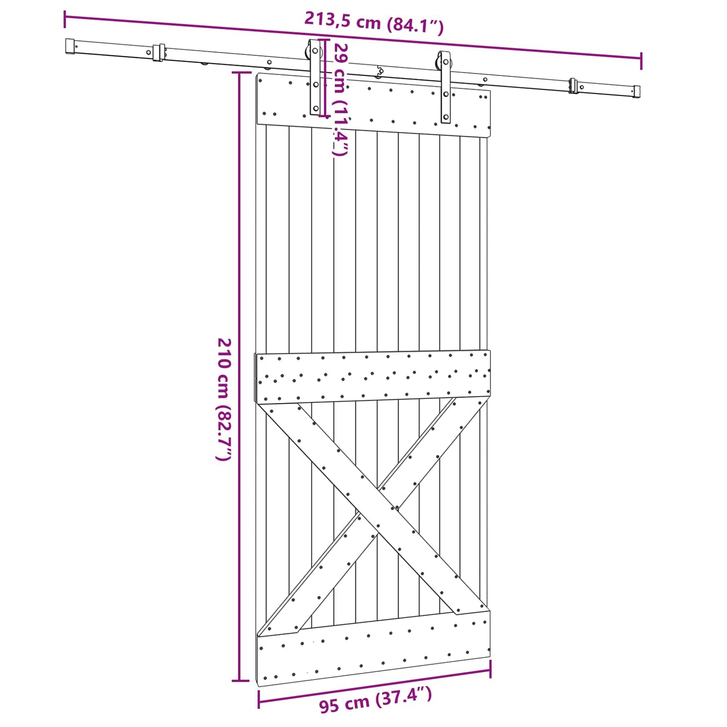 vidaXL Sliding Door NARVIK Natural and Black 95 x 210 cm (213.5 cm)