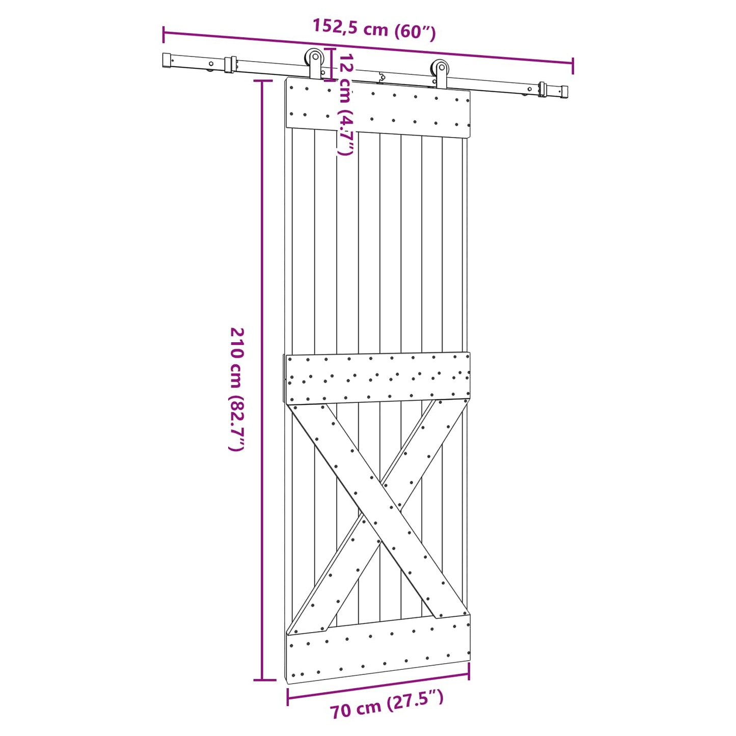 vidaXL Sliding Door NARVIK Natural and Black 70 x 210 cm (152.5 cm)