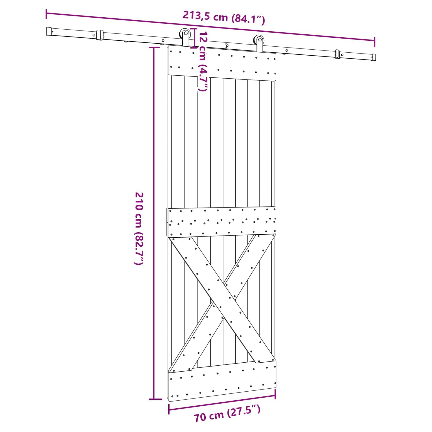 vidaXL Sliding Door NARVIK Natural and Black 70 x 210 cm (213.5 cm)