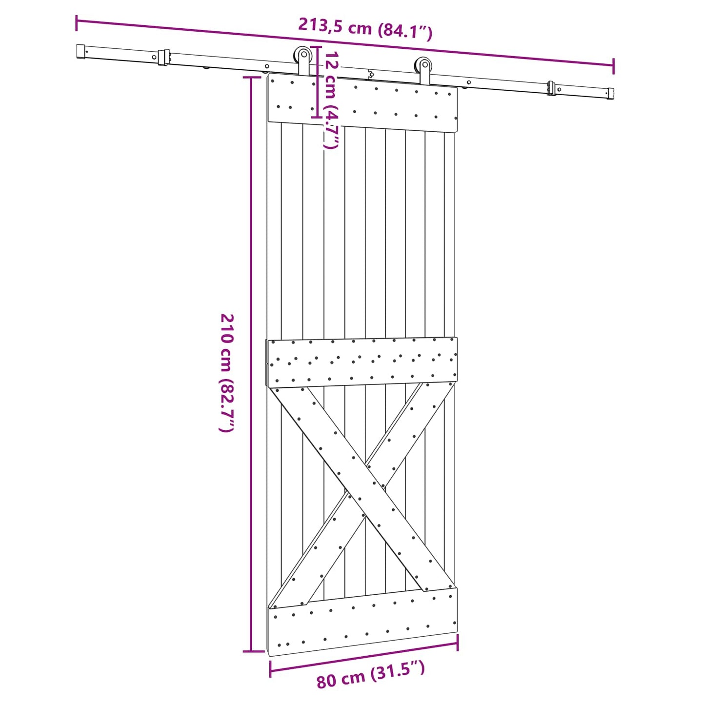 vidaXL Sliding Door NARVIK Natural and Black 80 x 210 cm (213.5 cm)