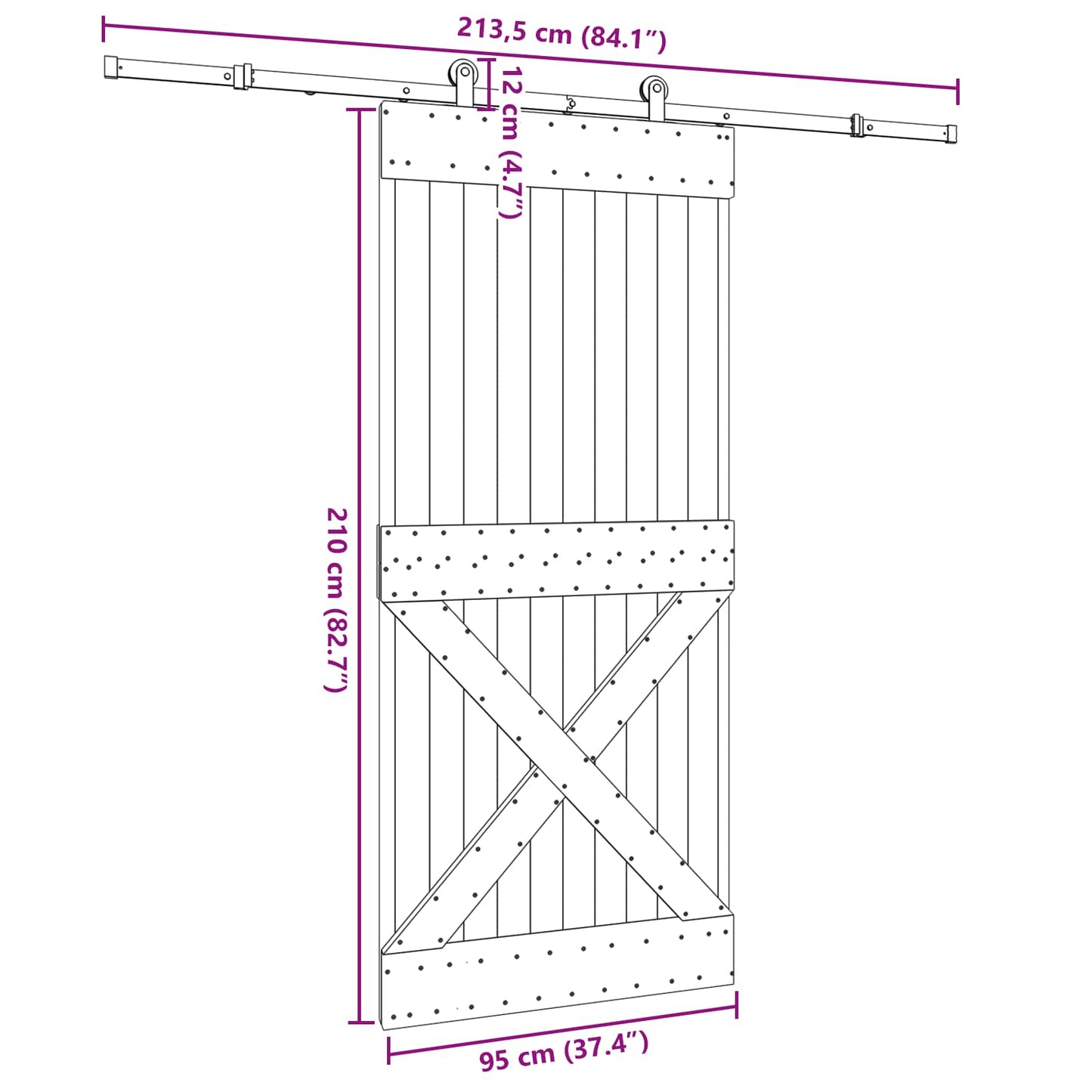 vidaXL Sliding Door NARVIK Natural and Black 95 x 210 cm (213.5 cm)