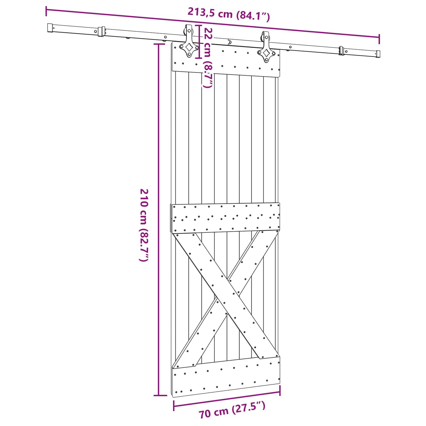 vidaXL Sliding Door NARVIK Natural and Black 70 x 210 cm (213.5 cm)
