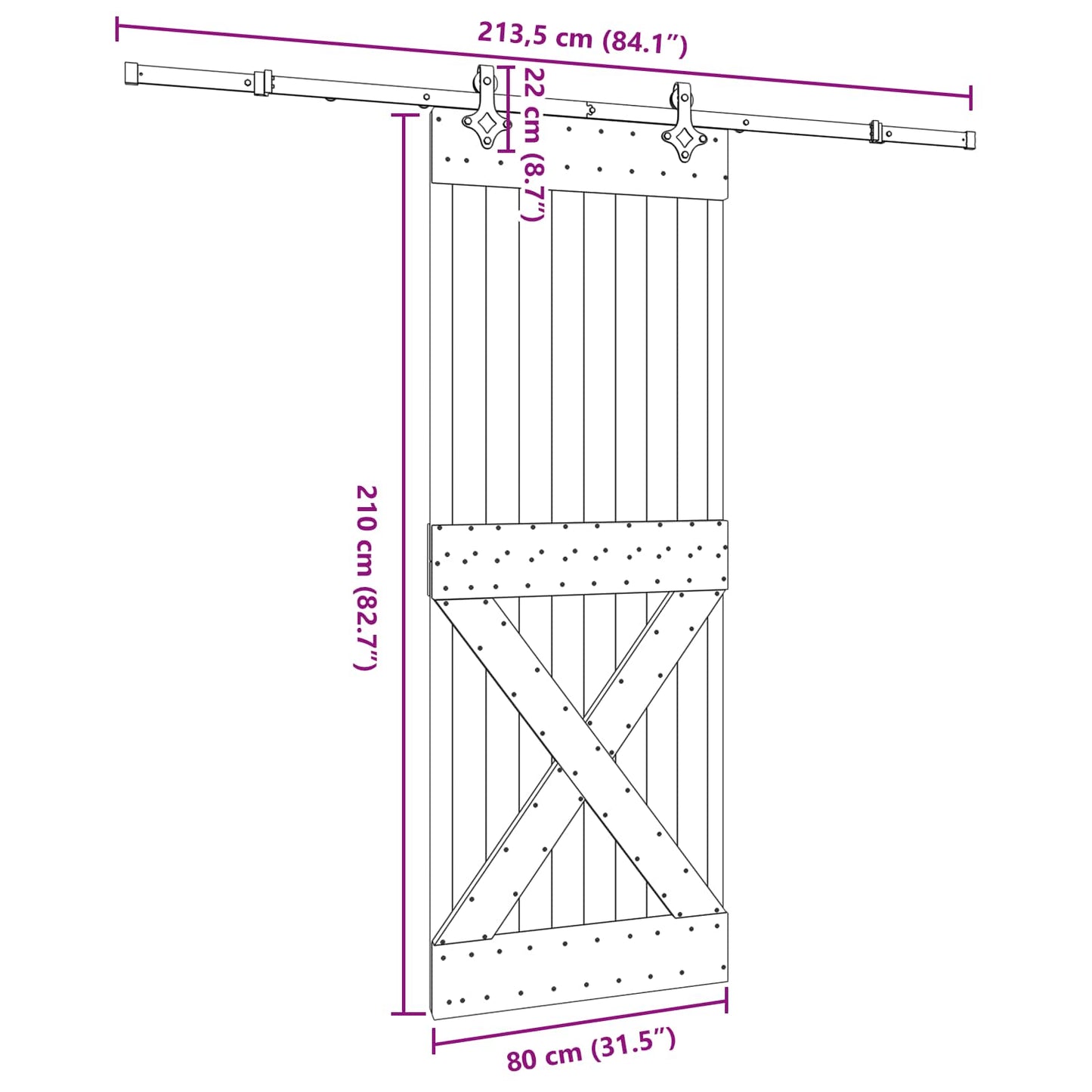 vidaXL Sliding Door NARVIK Natural and Black 80 x 210 cm (213.5 cm)