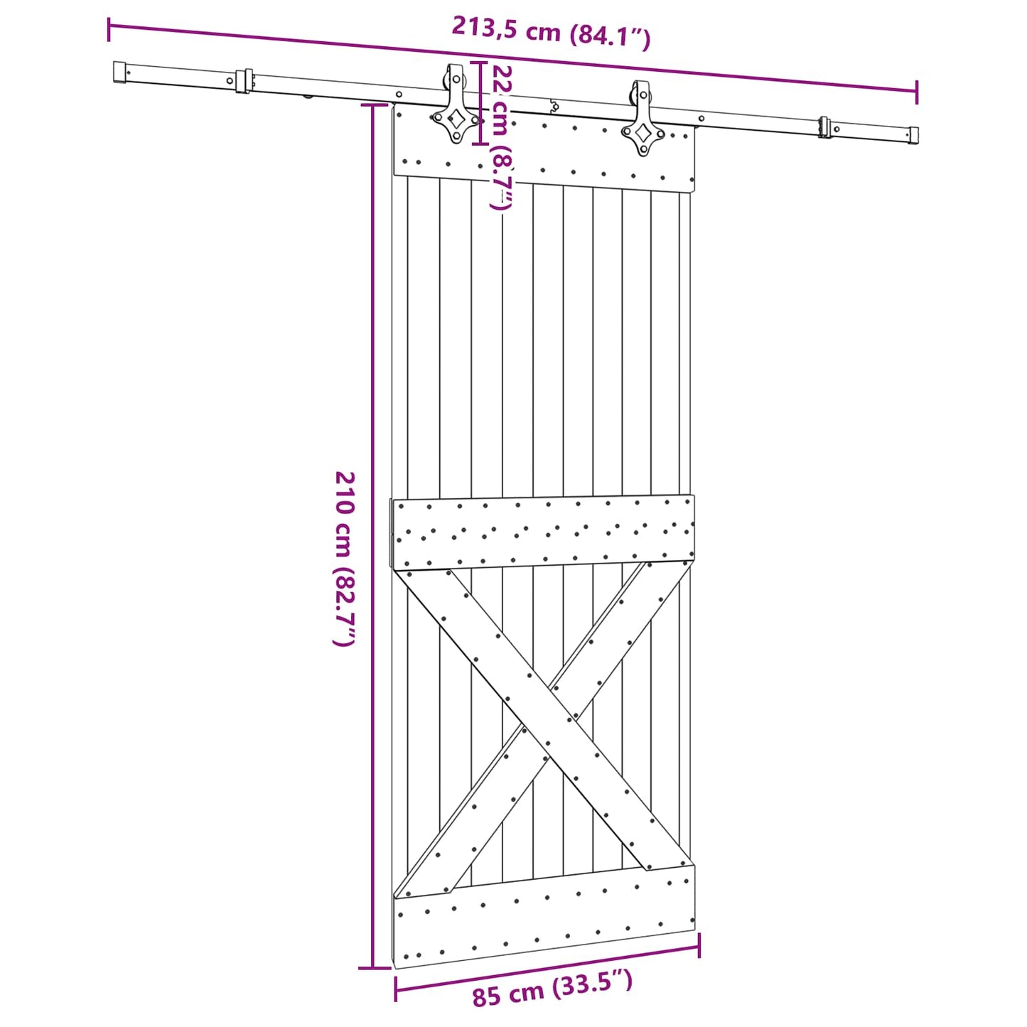 vidaXL Sliding Door NARVIK Natural and Black 85 x 210 cm (213.5 cm)