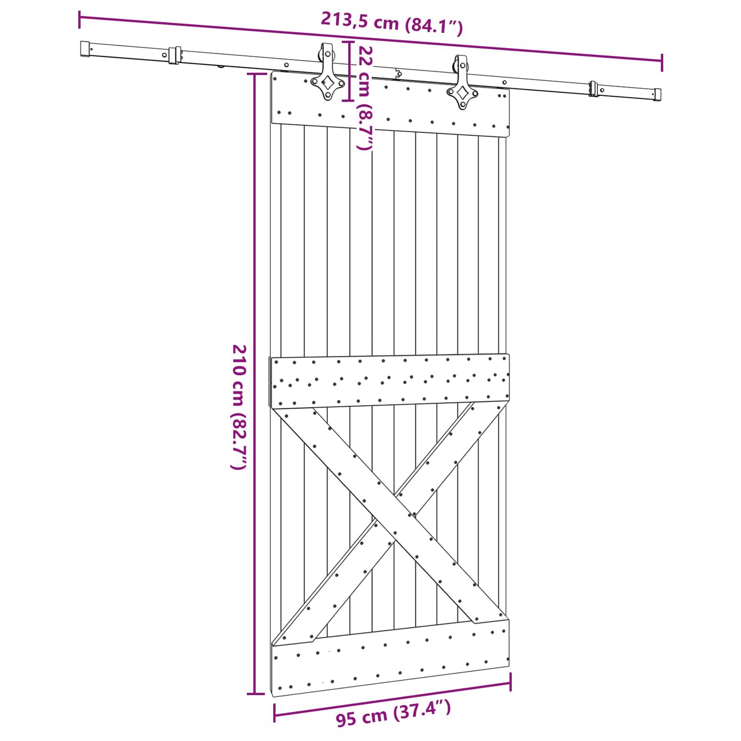 vidaXL Sliding Door NARVIK Natural and Black 95 x 210 cm (213.5 cm)