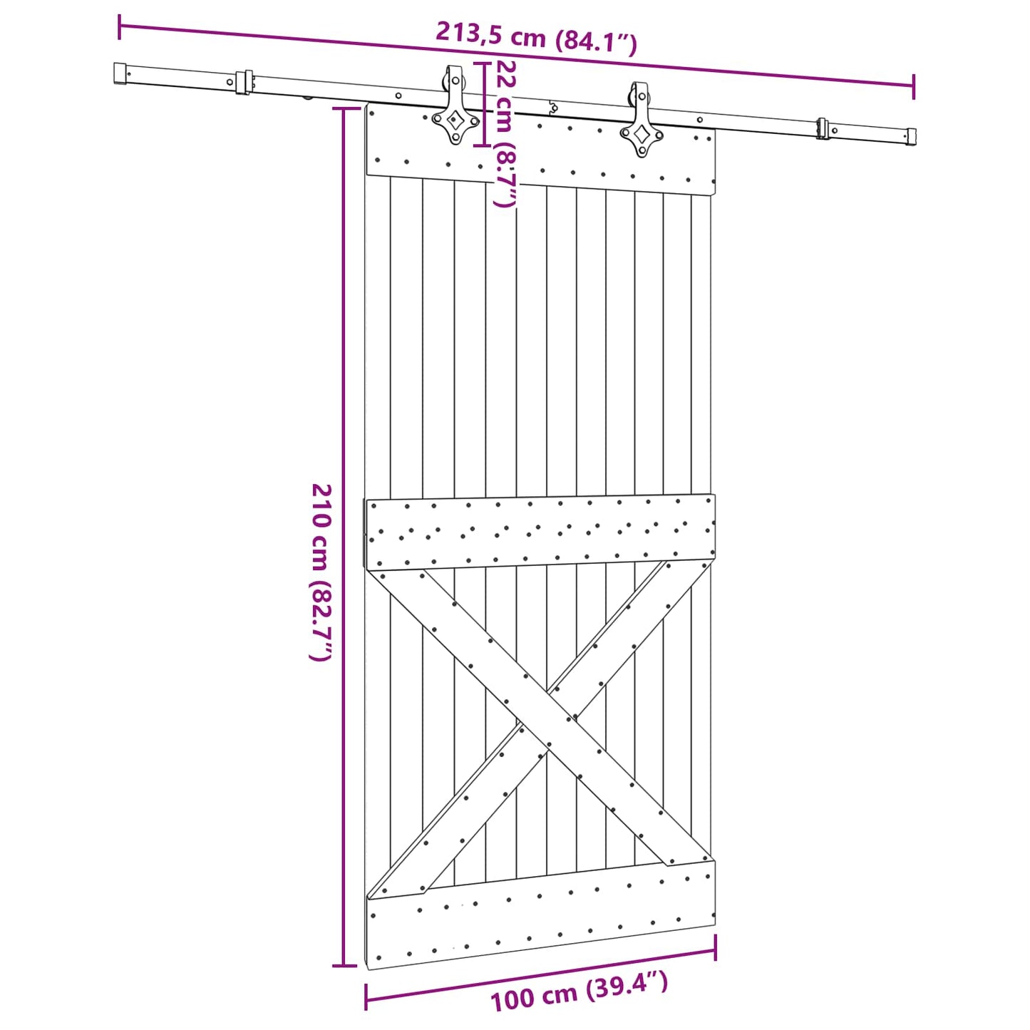 vidaXL Sliding Door NARVIK Natural and Black 100 x 210 cm (213.5 cm)