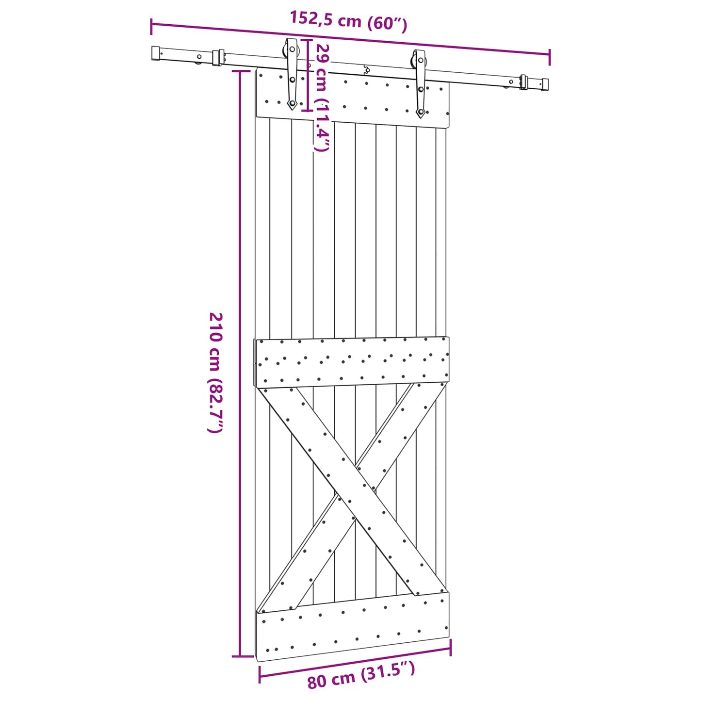 vidaXL Sliding Door NARVIK Natural and Black 80 x 210 cm (152.5 cm)