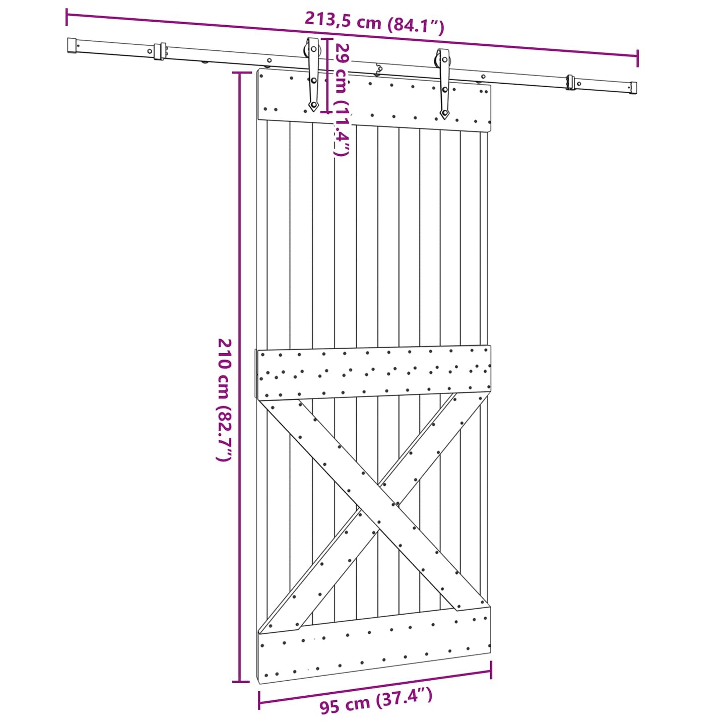 vidaXL Sliding Door NARVIK Natural and Black 95 x 210 cm (213.5 cm)