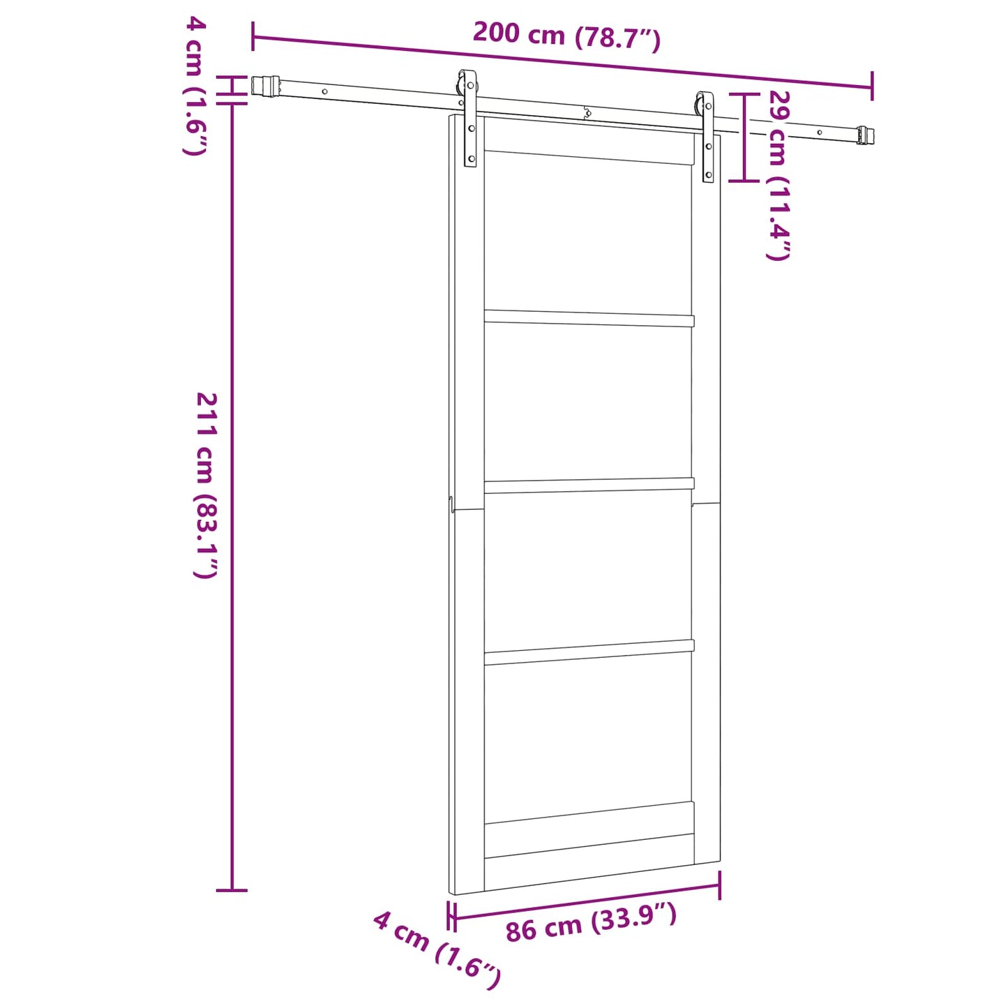 vidaXL Sliding Door Natural and Black 86 x 211 cm Solid Pine Wood