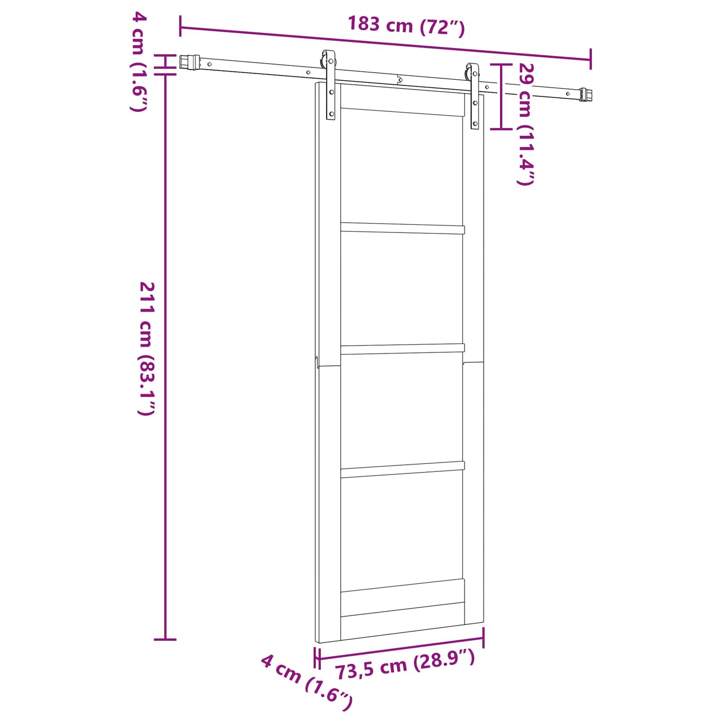 vidaXL Sliding Door Natural and White 73.5 x 211 cm Solid Pine Wood