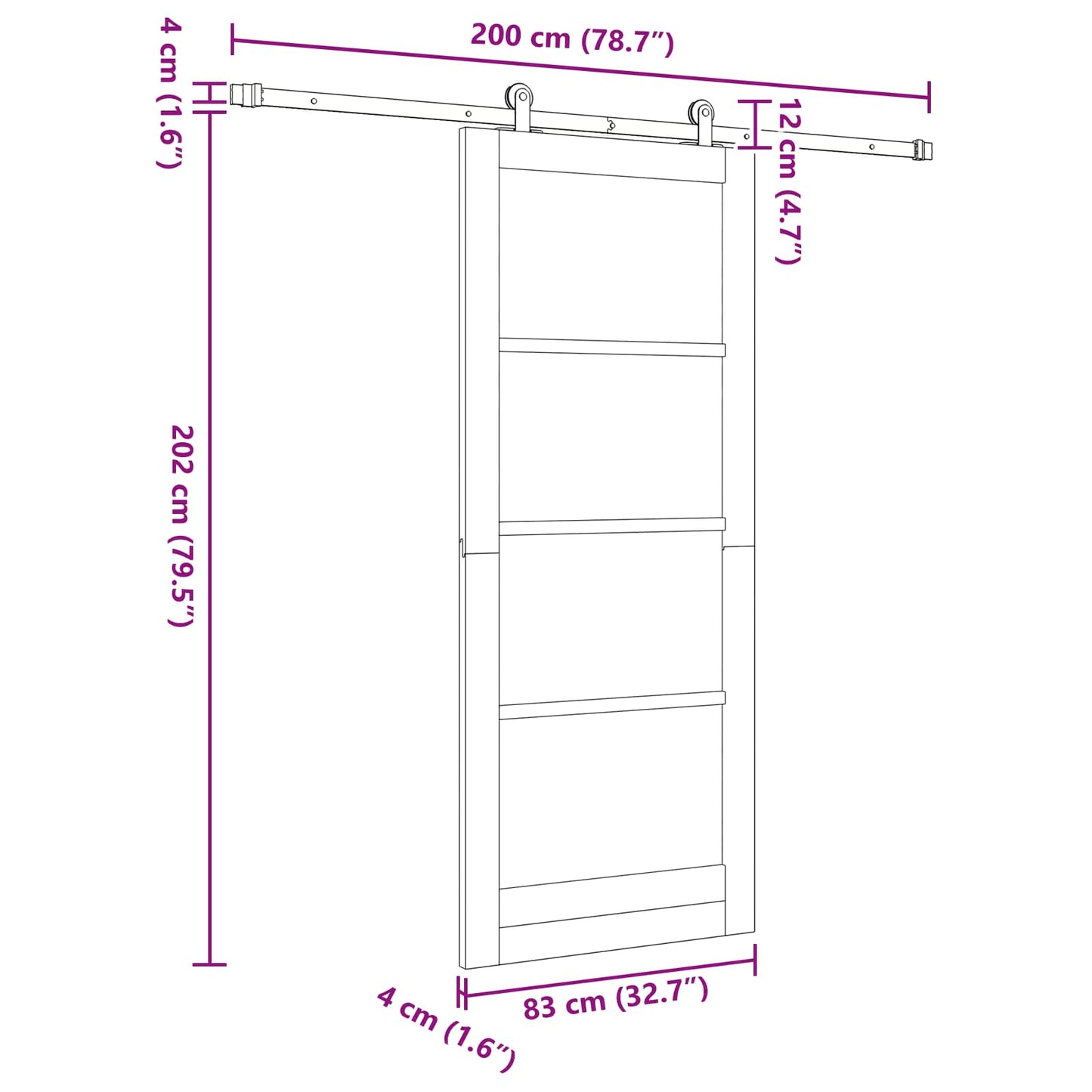 vidaXL Sliding Door White and Black 83 x 202 cm Solid Pine Wood
