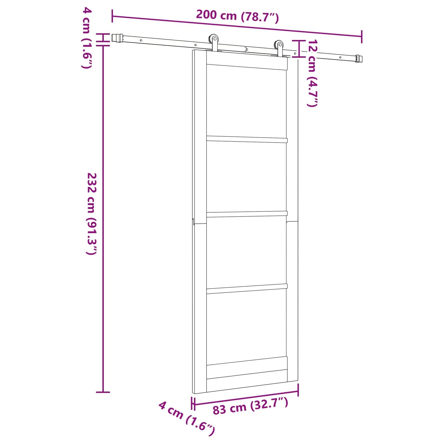 vidaXL Sliding Door White and Black 83 x 232 cm Solid Pine Wood