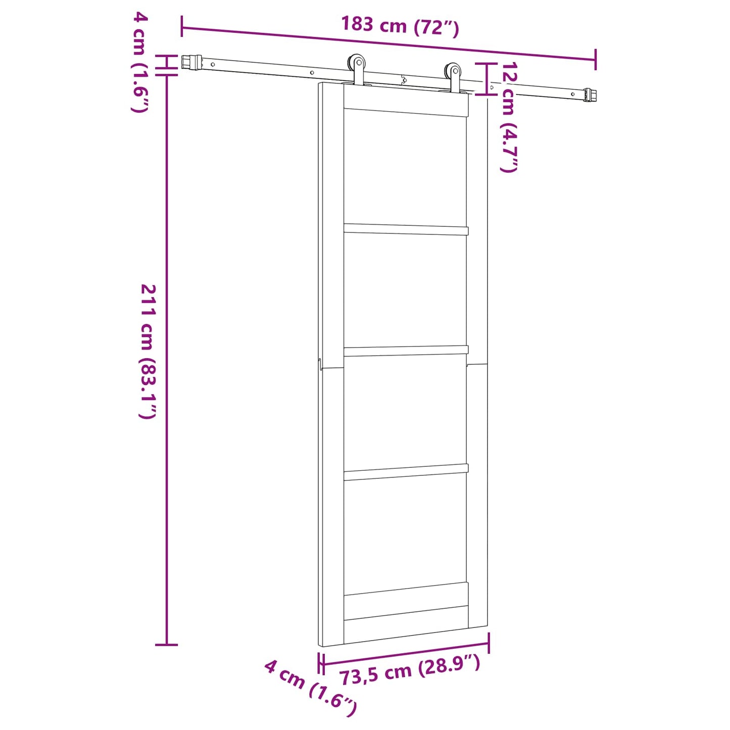 vidaXL Sliding Door Natural and White 73.5 x 211 cm Solid Pine Wood