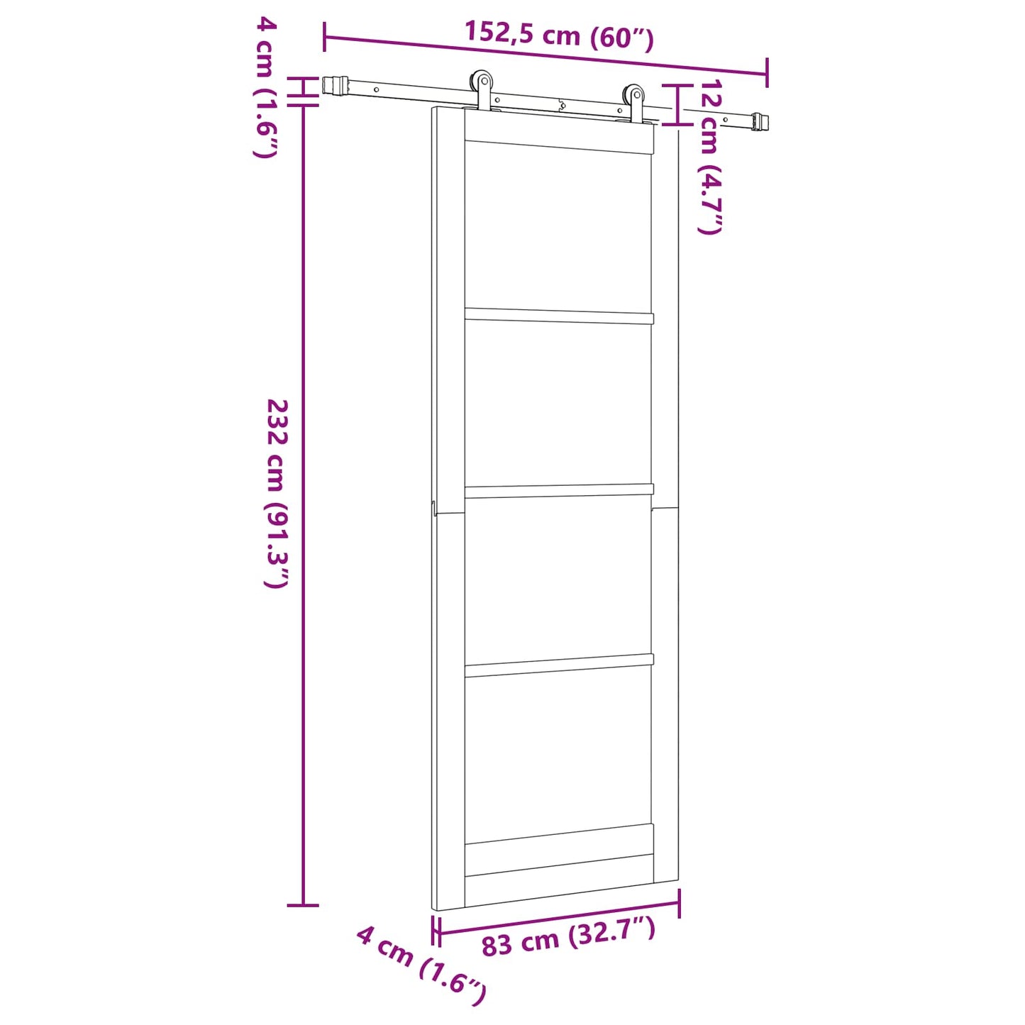 vidaXL Sliding Door ORKDAL White 83 x 232 cm Solid Pine Wood