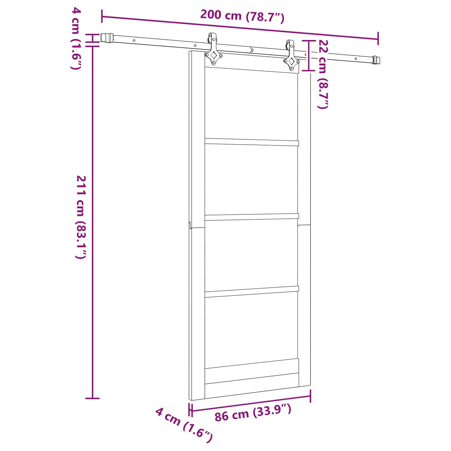 vidaXL Sliding Door Natural and Black 86 x 211 cm Solid Pine Wood