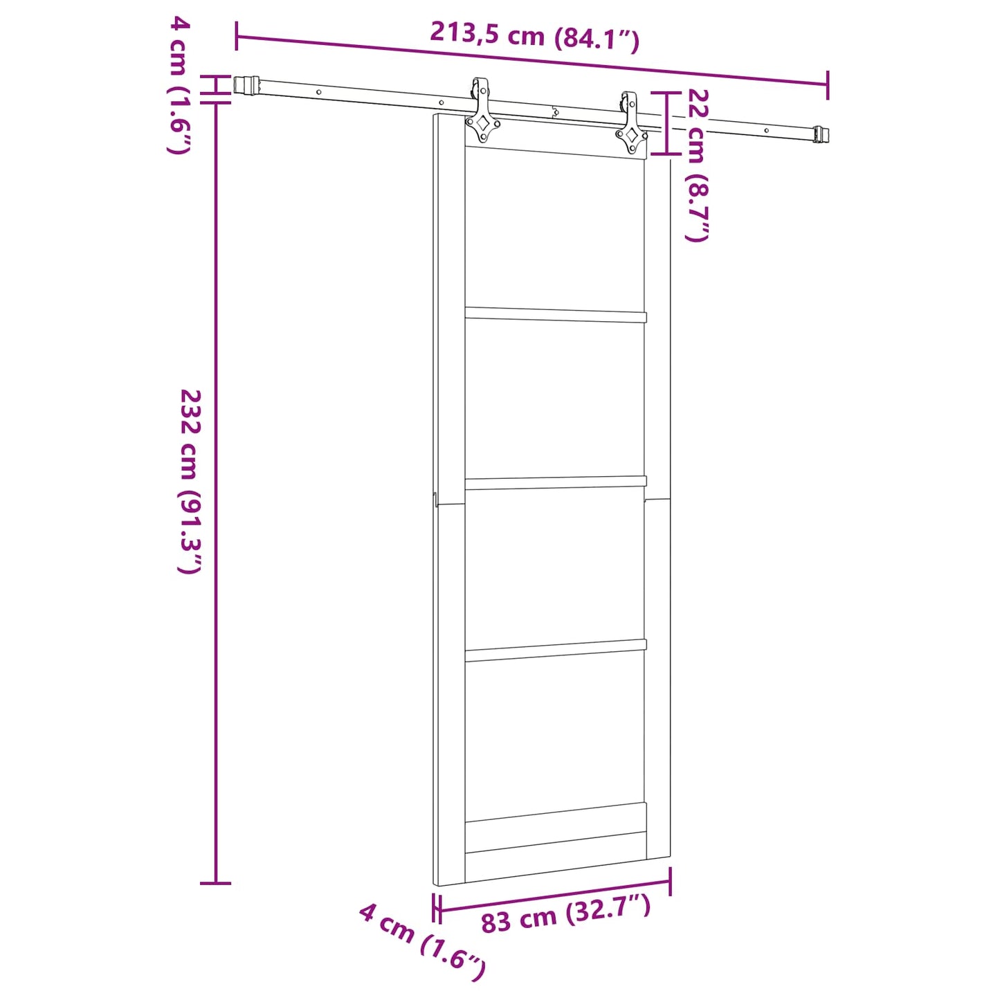 vidaXL Sliding Door ORKDAL White 83 x 232 cm Solid Pine Wood