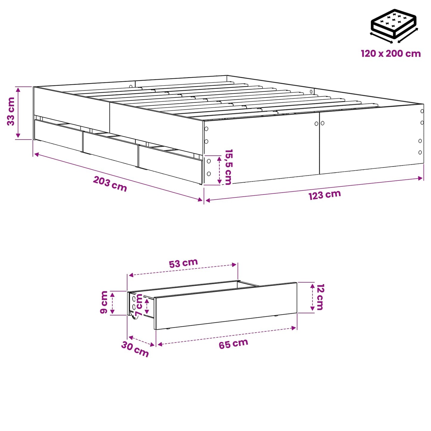 vidaXL Bed Frame with Storage Artisan Oak 120 x 200 cm Engineered wood