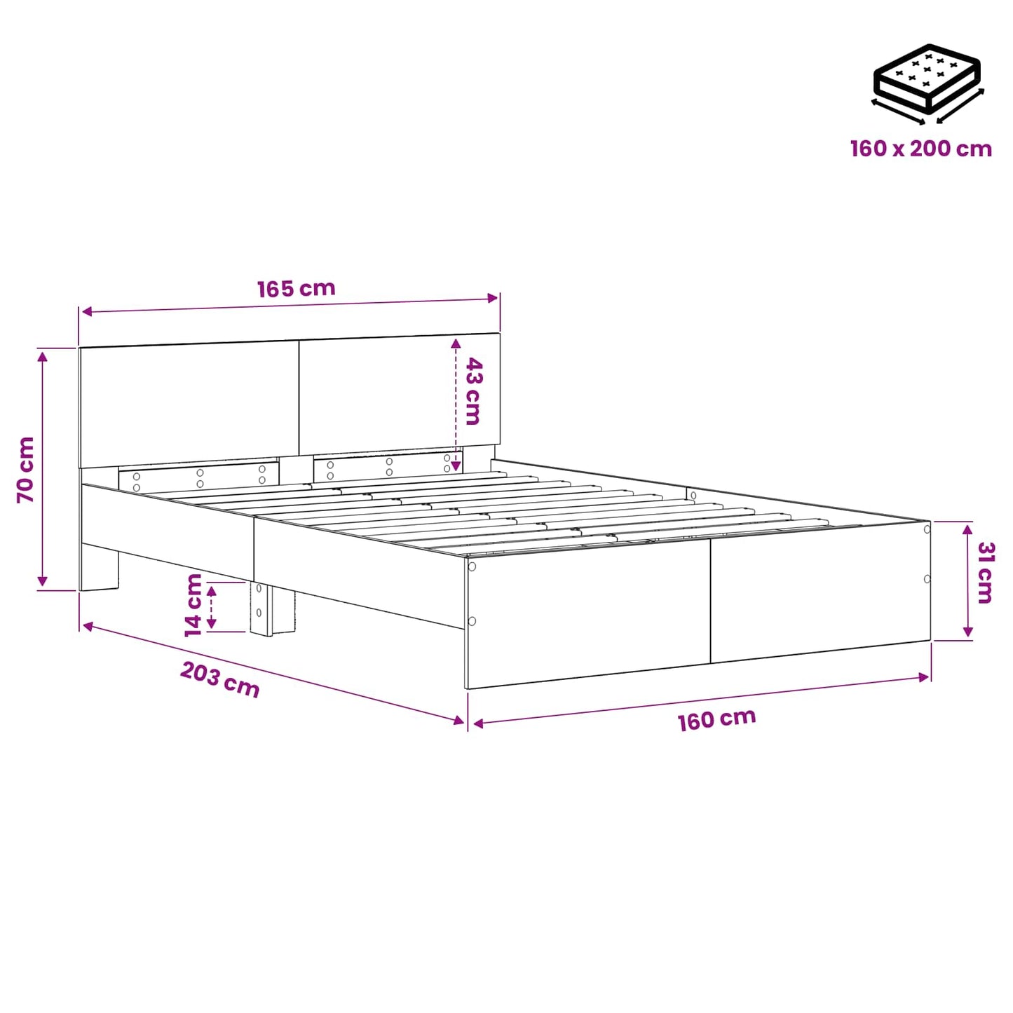 vidaXL Bed Frame with Headboard Old Wood 160 x 200 cm Engineered wood