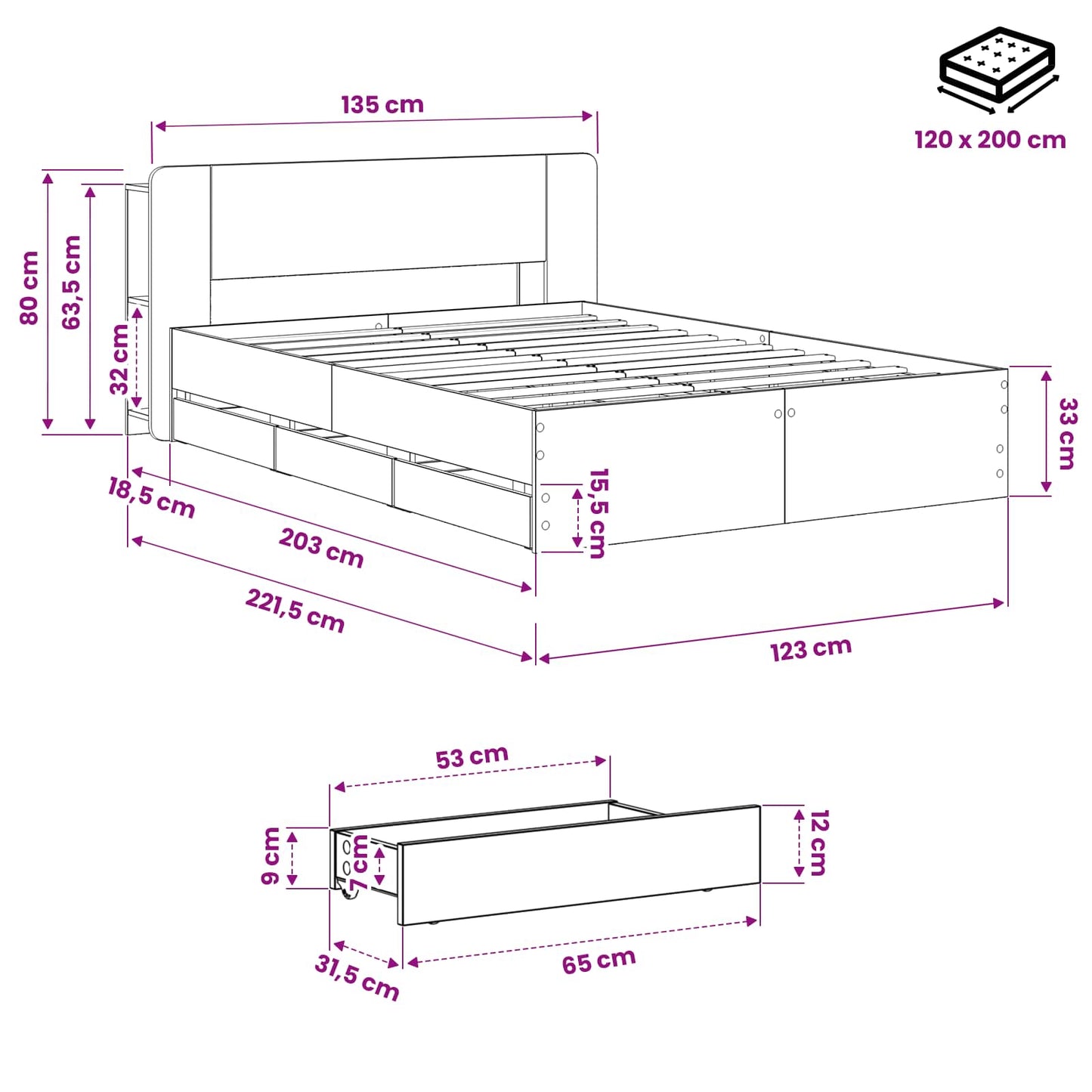 vidaXL Bed Frame with Storage and Headboard Artisan Oak 120 x 200 cm