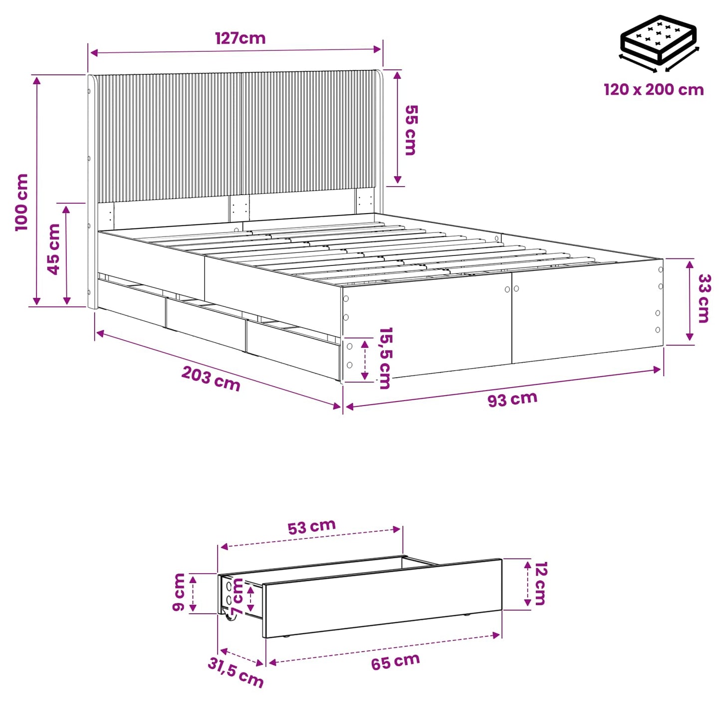 vidaXL Bed Frame with Storage and Headboard Artisan Oak 120 x 200 cm