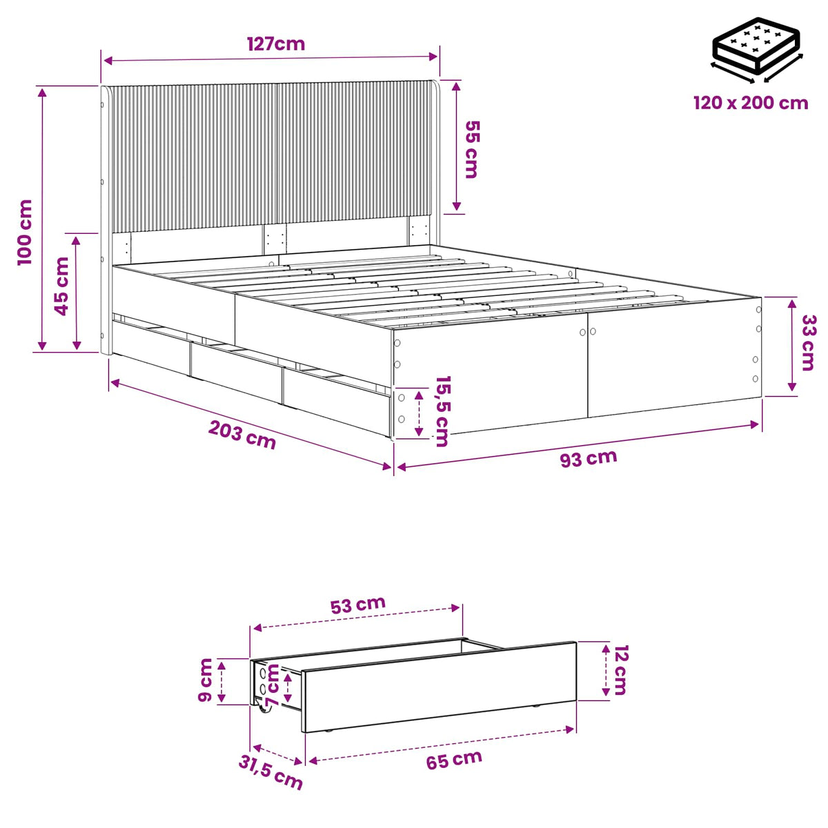 vidaXL Bed Frame with Storage and Headboard Artisan Oak 120 x 200 cm
