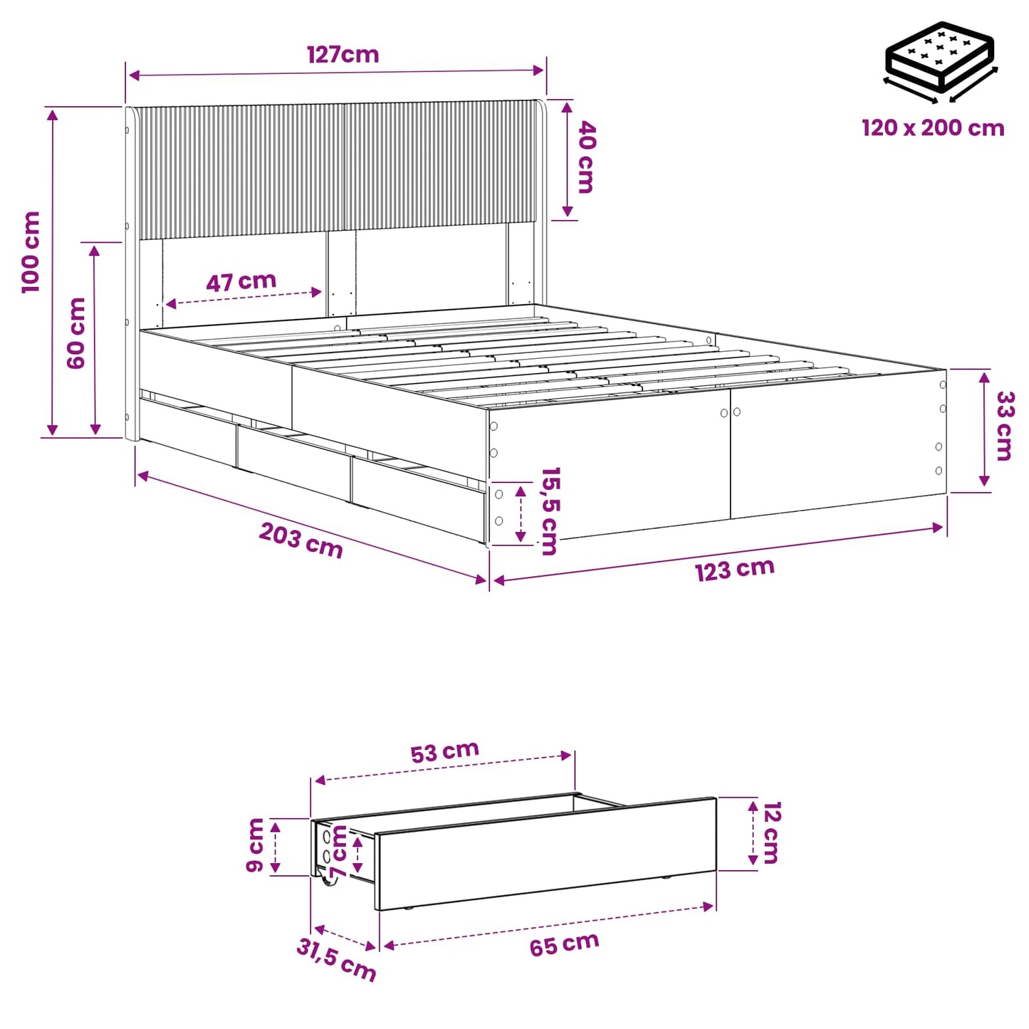 vidaXL Bed Frame with Storage and Headboard Artisan Oak 120 x 200 cm