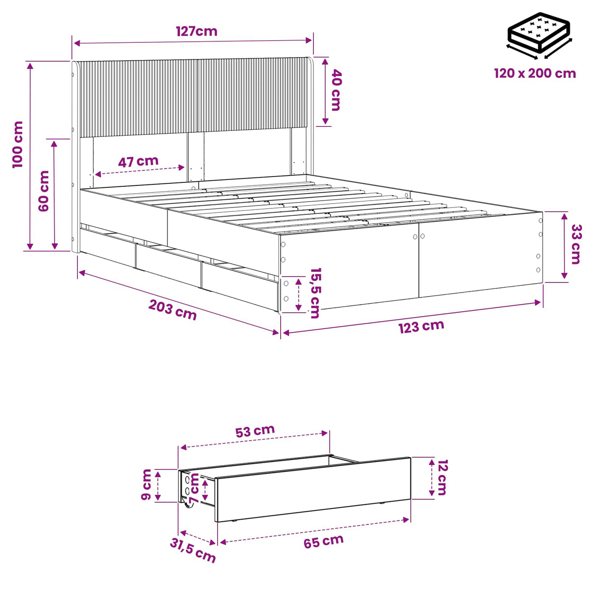vidaXL Bed Frame with Storage and Headboard Artisan Oak 120 x 200 cm