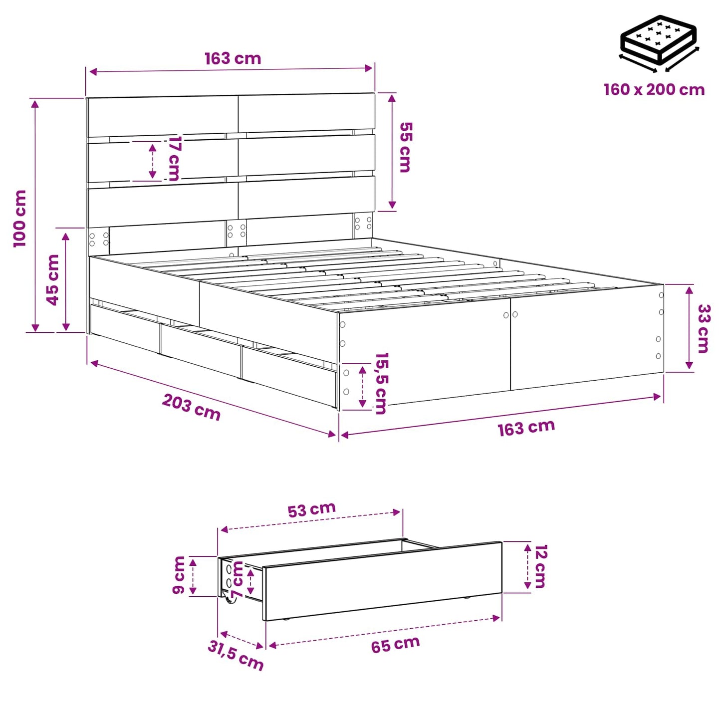 vidaXL Bed Frame with Storage and Headboard Artisan Oak 160 x 200 cm