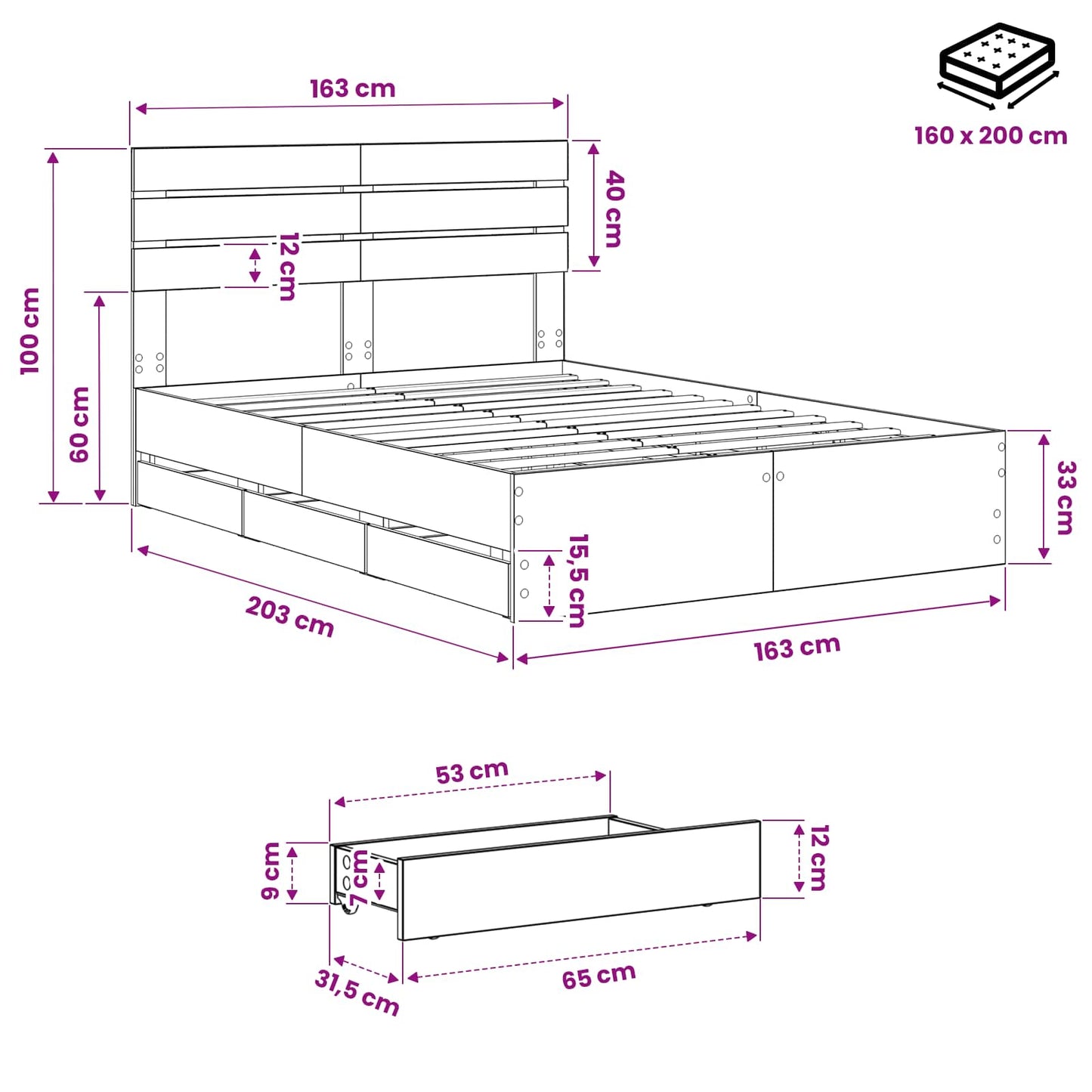 vidaXL Bed Frame with Storage and Headboard Artisan Oak 160 x 200 cm