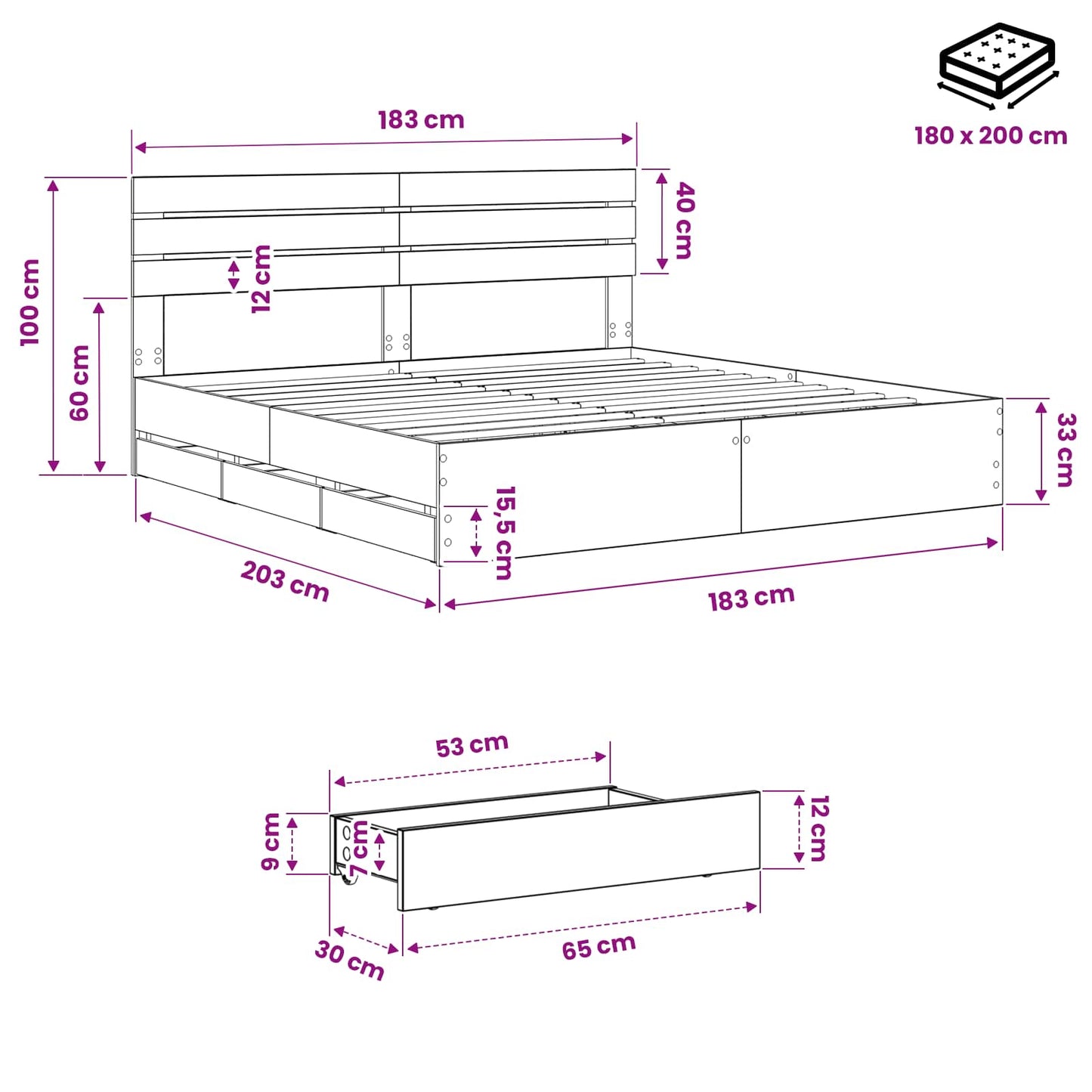 vidaXL Bed Frame with Storage and Headboard Artisan Oak 180 x 200 cm