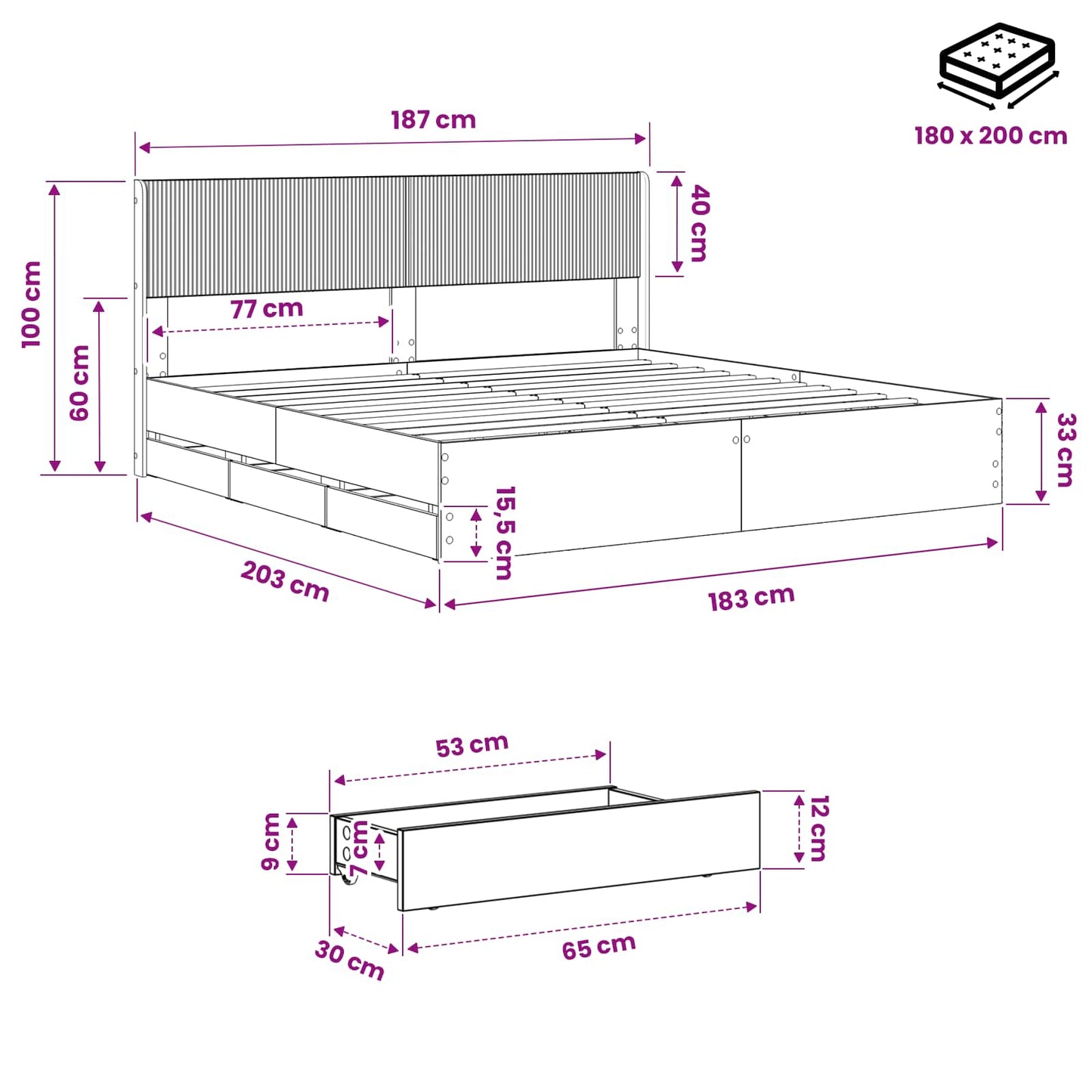vidaXL Bed Frame with Storage and Headboard Artisan Oak 180 x 200 cm