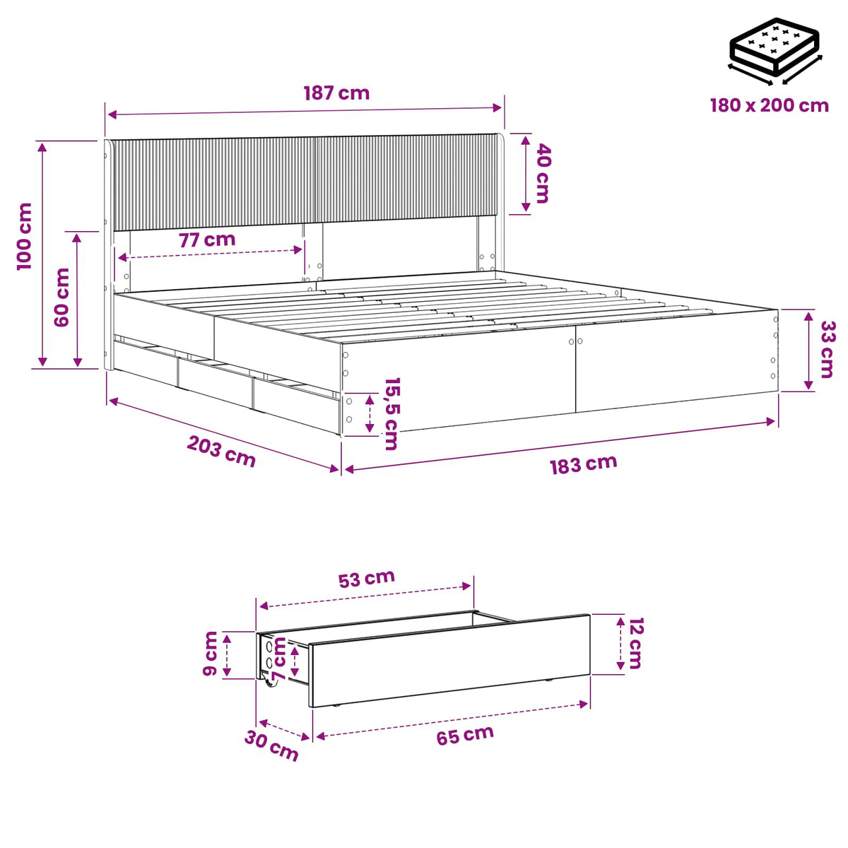 vidaXL Bed Frame with Storage and Headboard Artisan Oak 180 x 200 cm